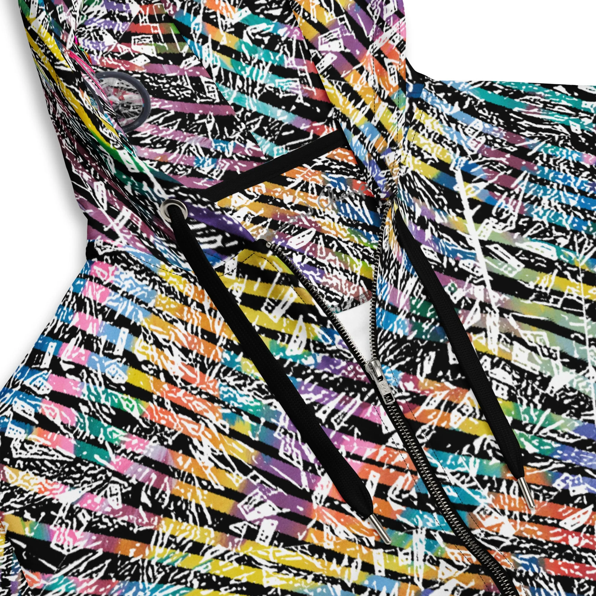 rainbow diamond party with 6 eyed bicycle tiger in hood Unisex zip hoodie