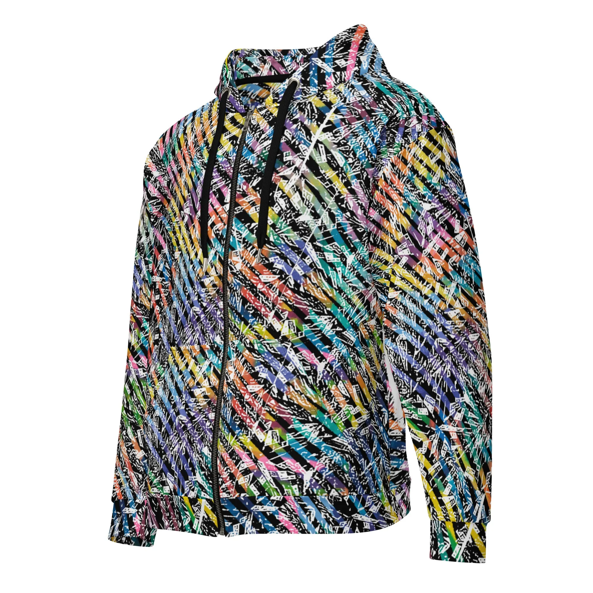 rainbow diamond party with 6 eyed bicycle tiger in hood Unisex zip hoodie