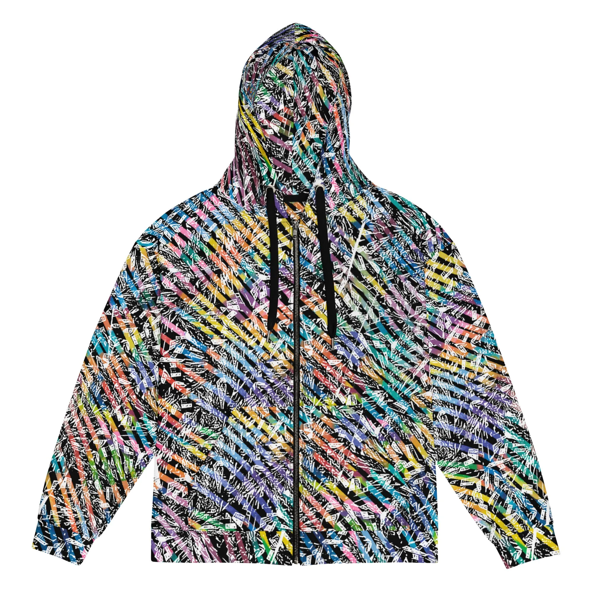 rainbow diamond party with 6 eyed bicycle tiger in hood Unisex zip hoodie
