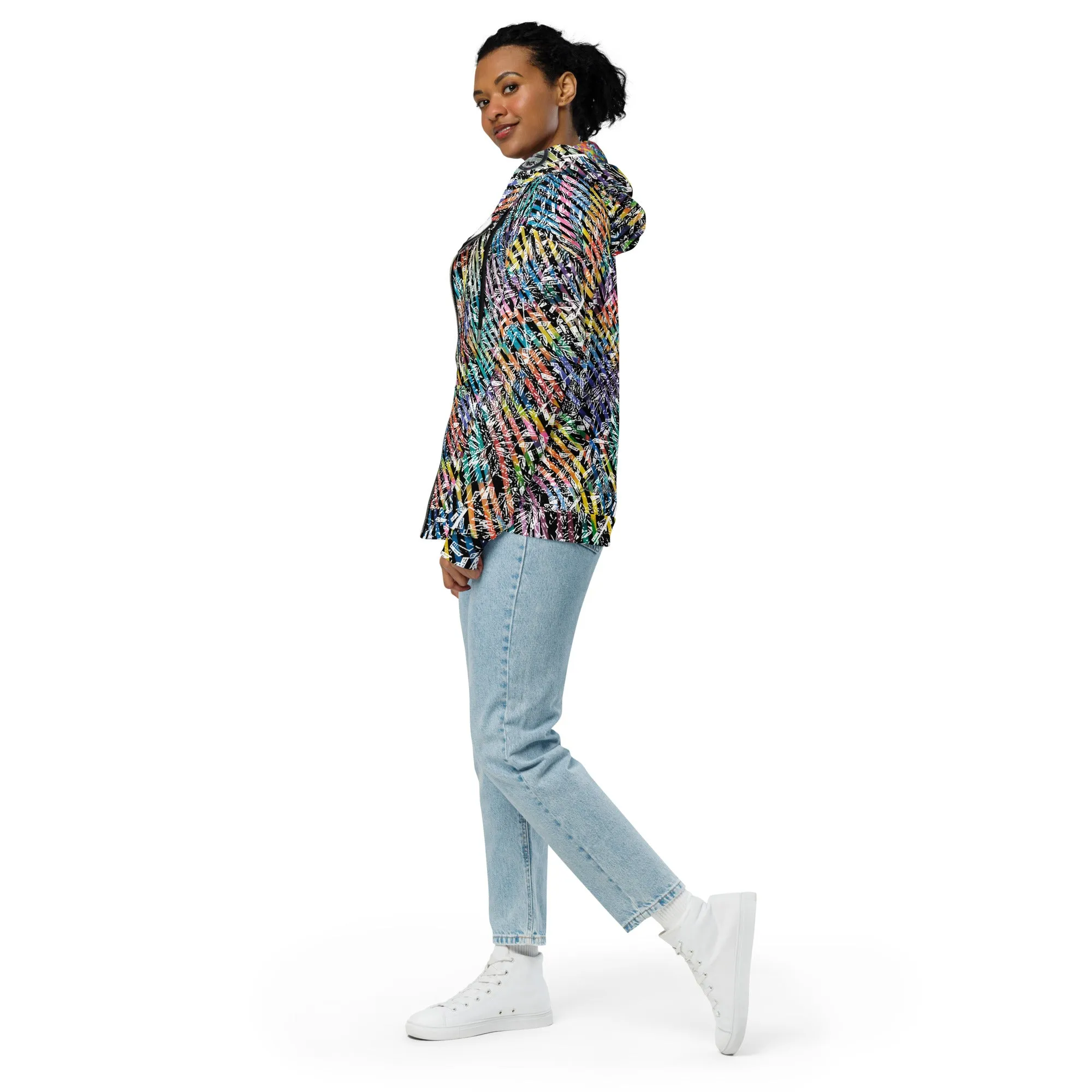rainbow diamond party with 6 eyed bicycle tiger in hood Unisex zip hoodie