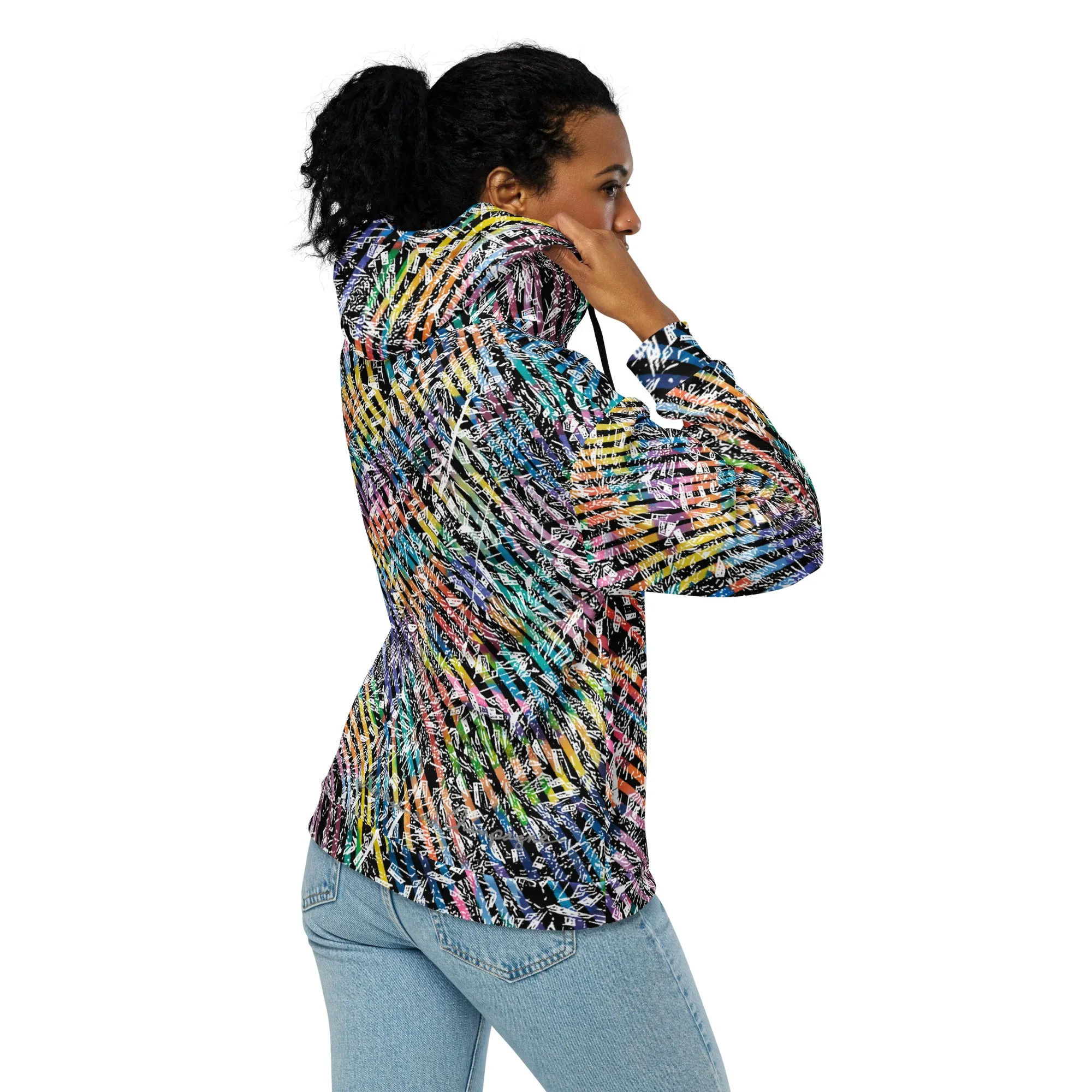 rainbow diamond party with 6 eyed bicycle tiger in hood Unisex zip hoodie