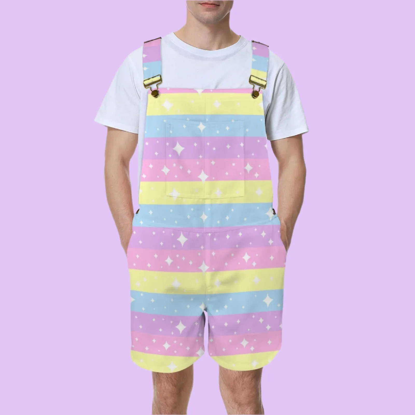 Rainbow Ribbon Unisex Shorts Overalls With Adjustable Straps And Pockets