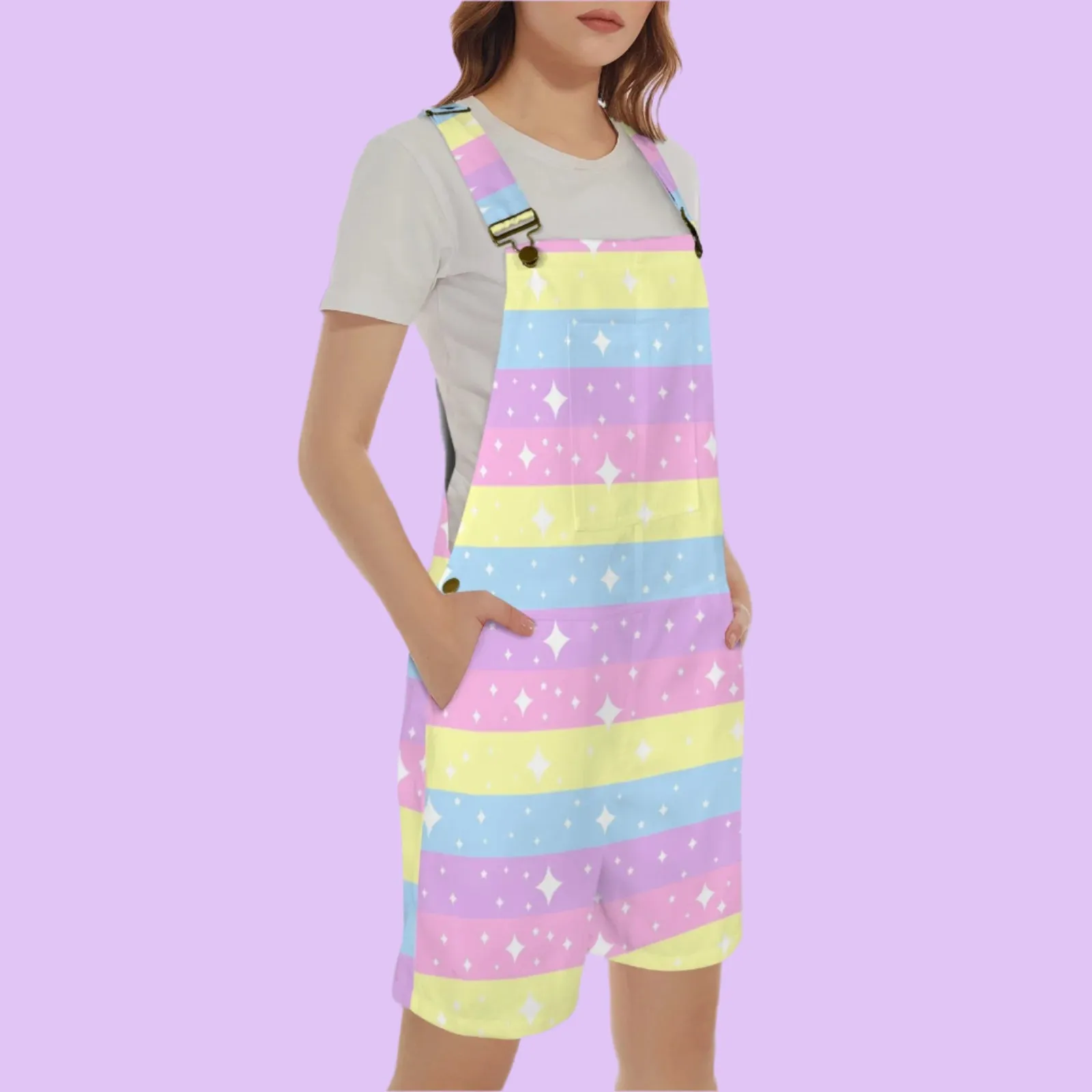 Rainbow Ribbon Unisex Shorts Overalls With Adjustable Straps And Pockets