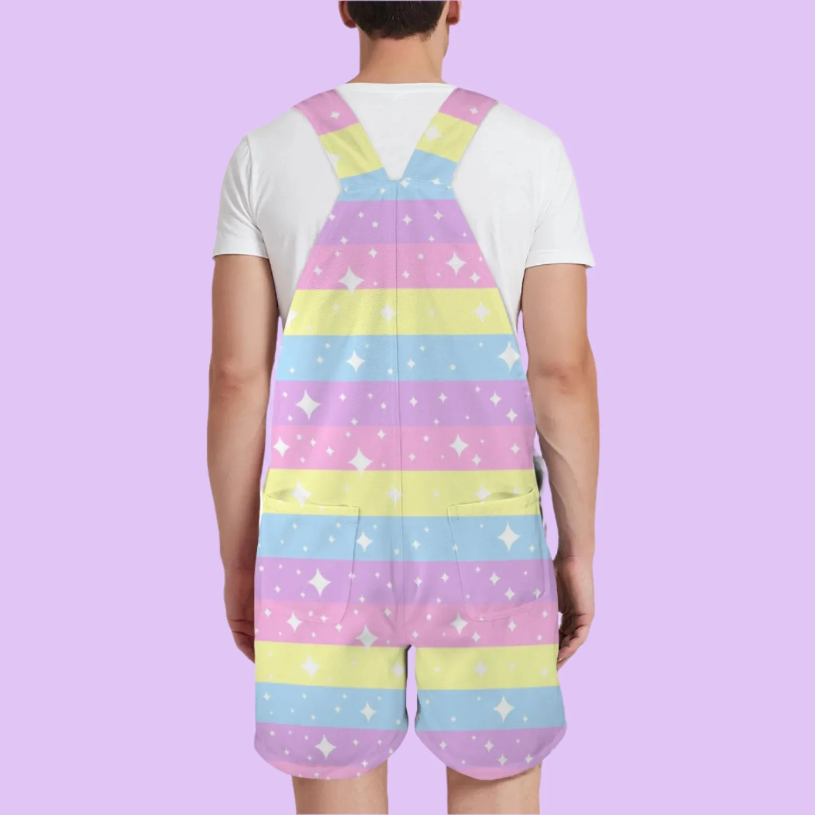 Rainbow Ribbon Unisex Shorts Overalls With Adjustable Straps And Pockets