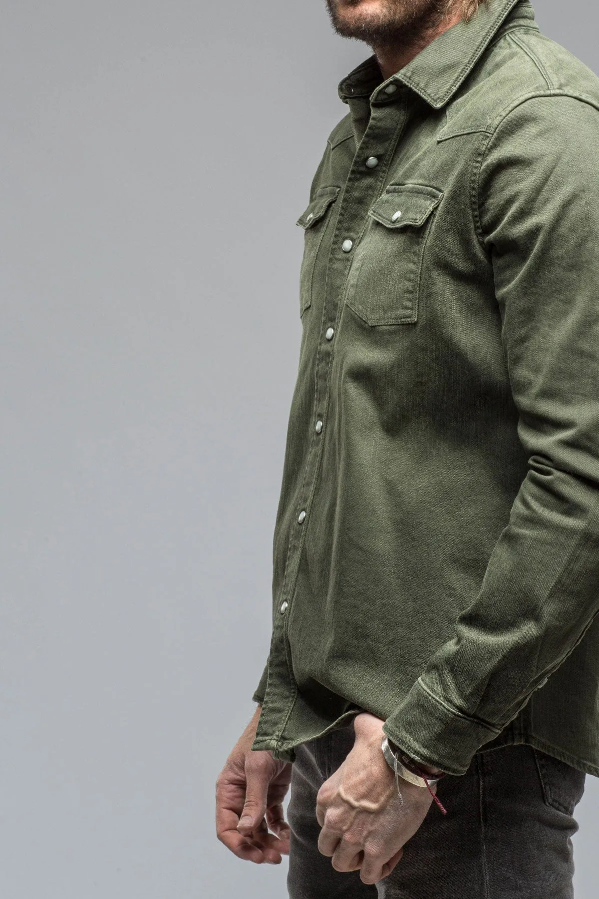 Ranger Colored Denim Snap Shirt In Muschio