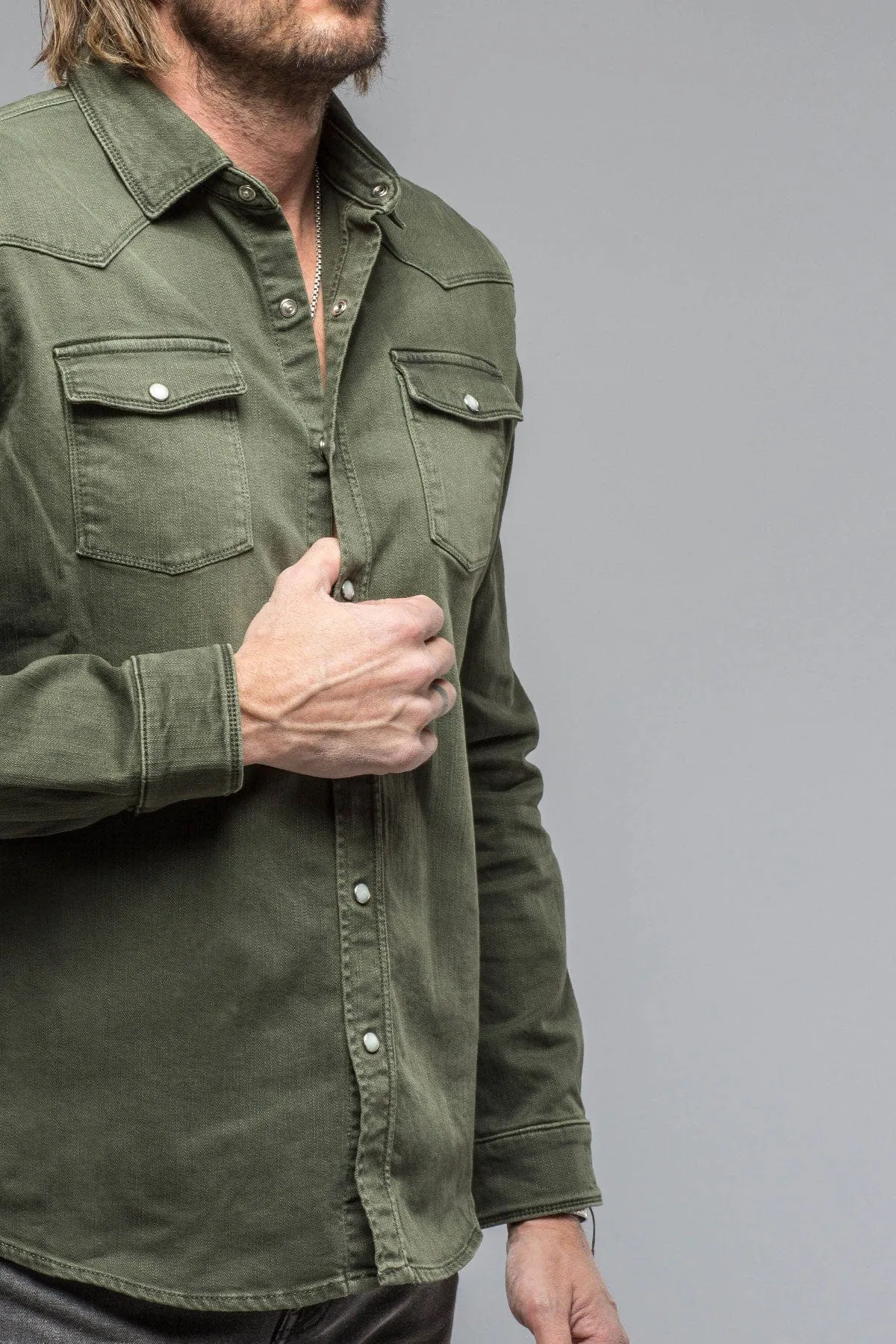 Ranger Colored Denim Snap Shirt In Muschio
