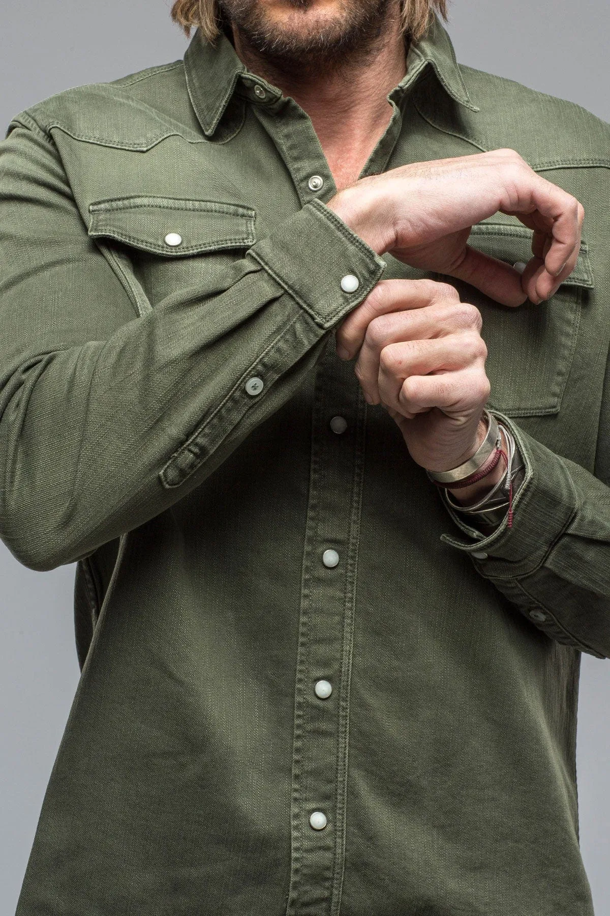 Ranger Colored Denim Snap Shirt In Muschio
