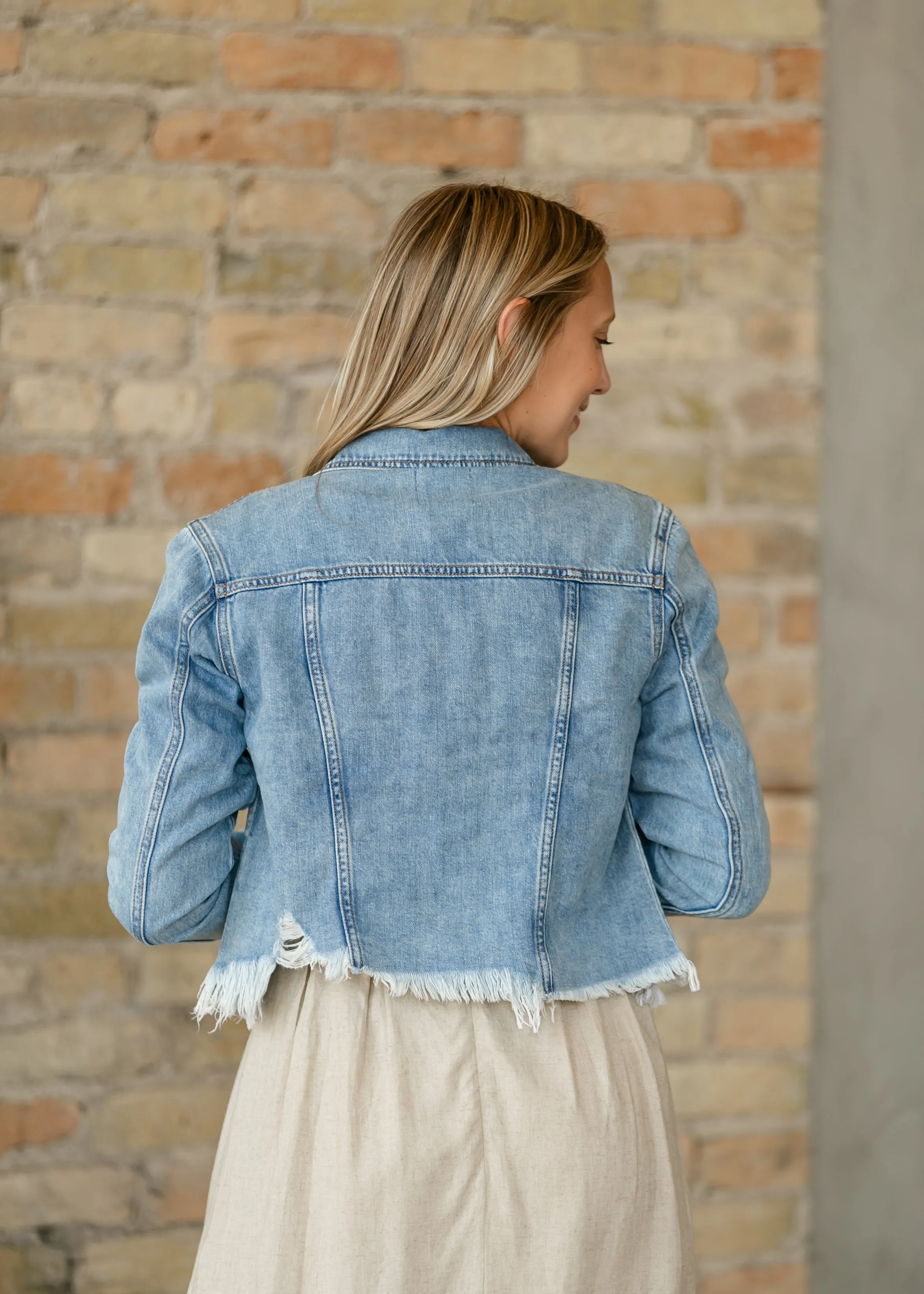 Raw Hem Medium Wash Denim Jacket