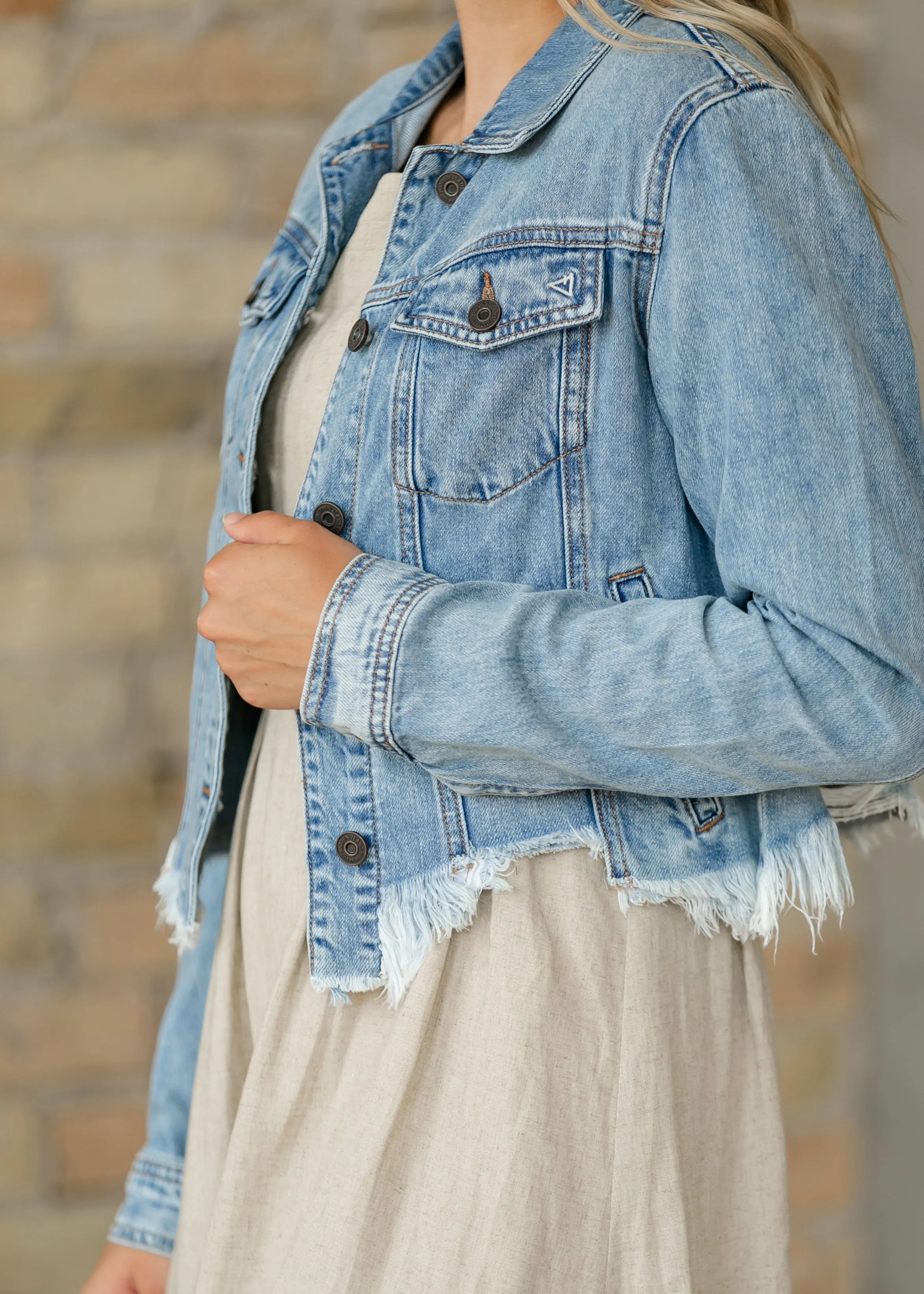 Raw Hem Medium Wash Denim Jacket