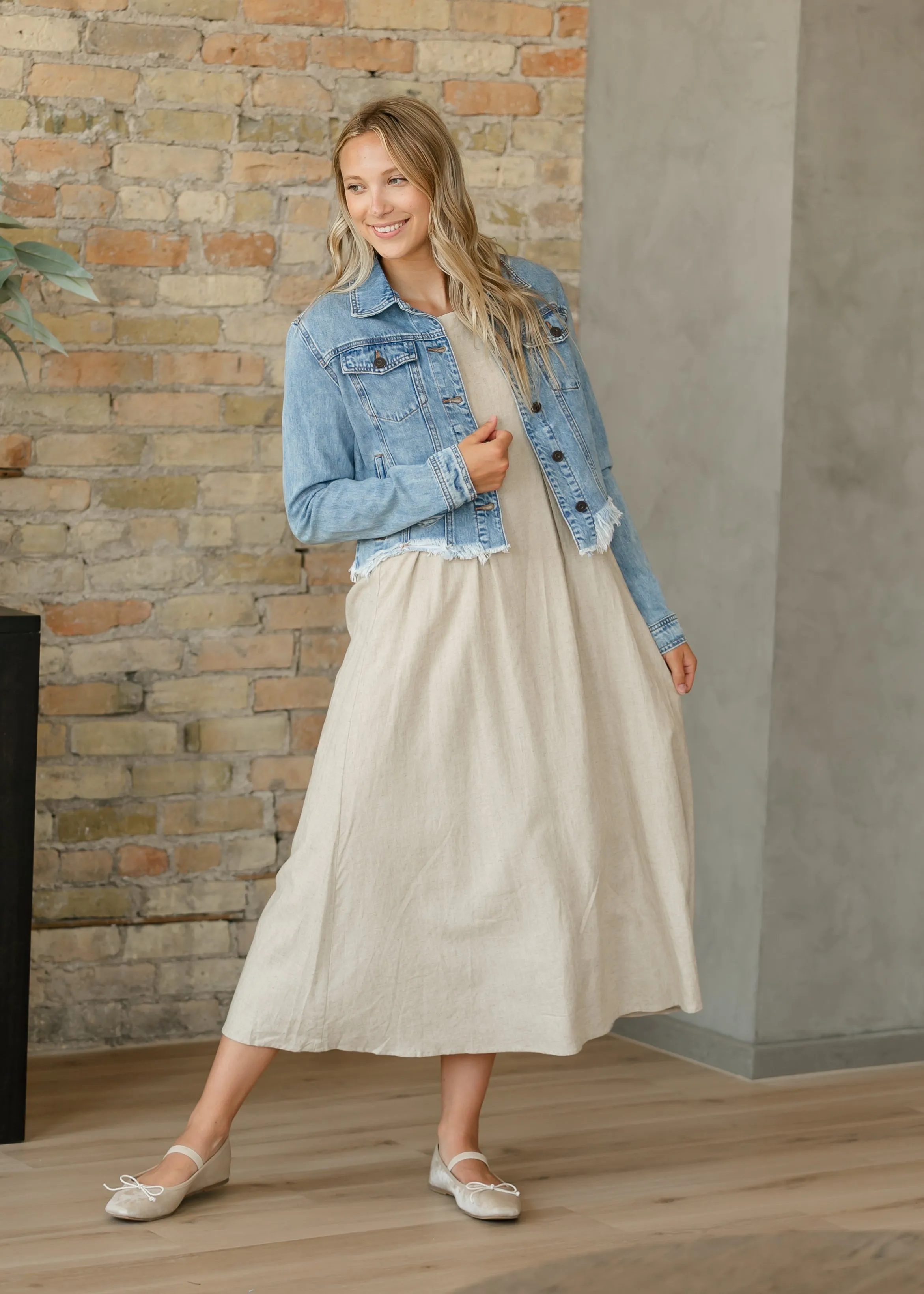 Raw Hem Medium Wash Denim Jacket