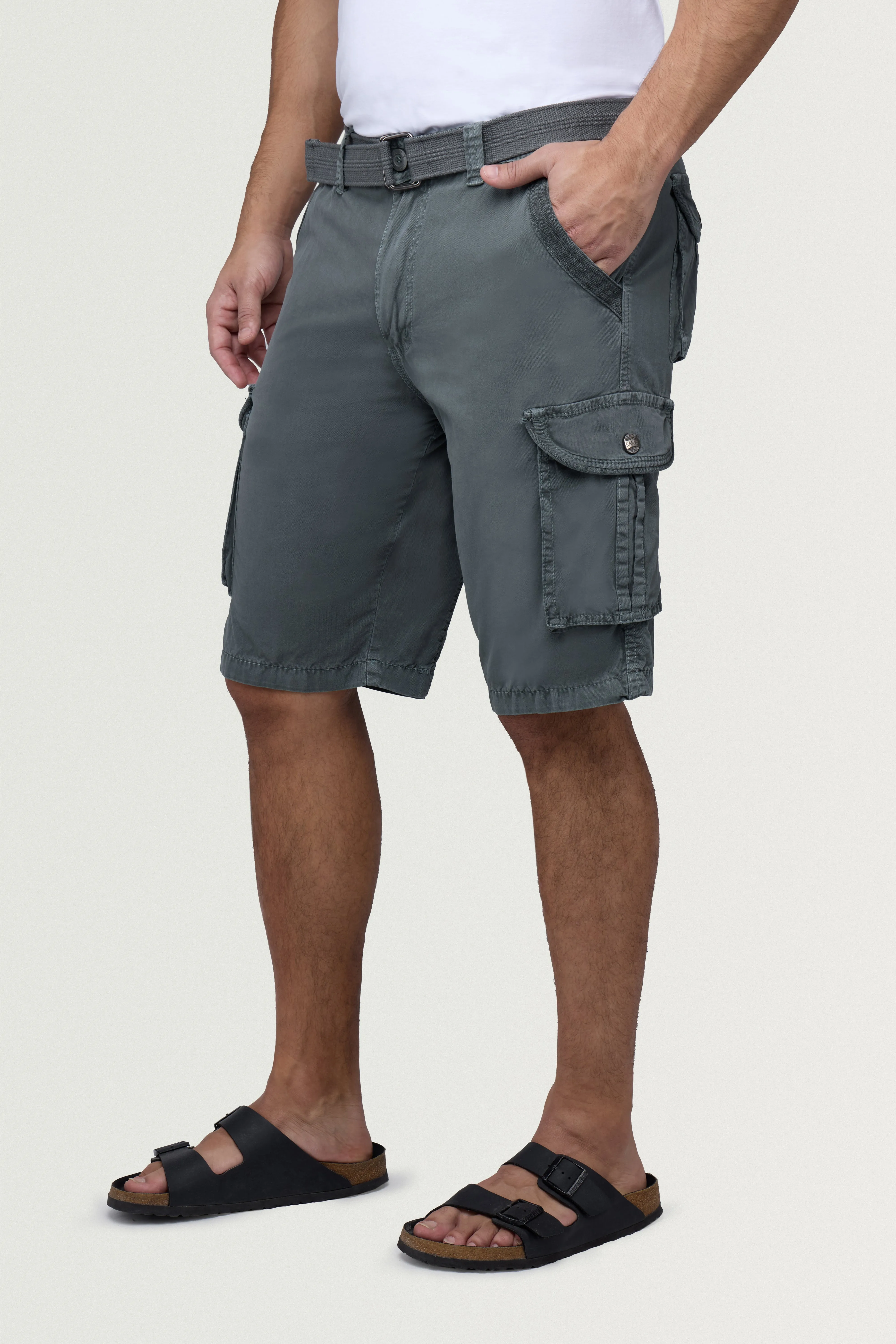 Raw X Men's 12.5" Inseam Belted Cargo Shorts with Snap Button