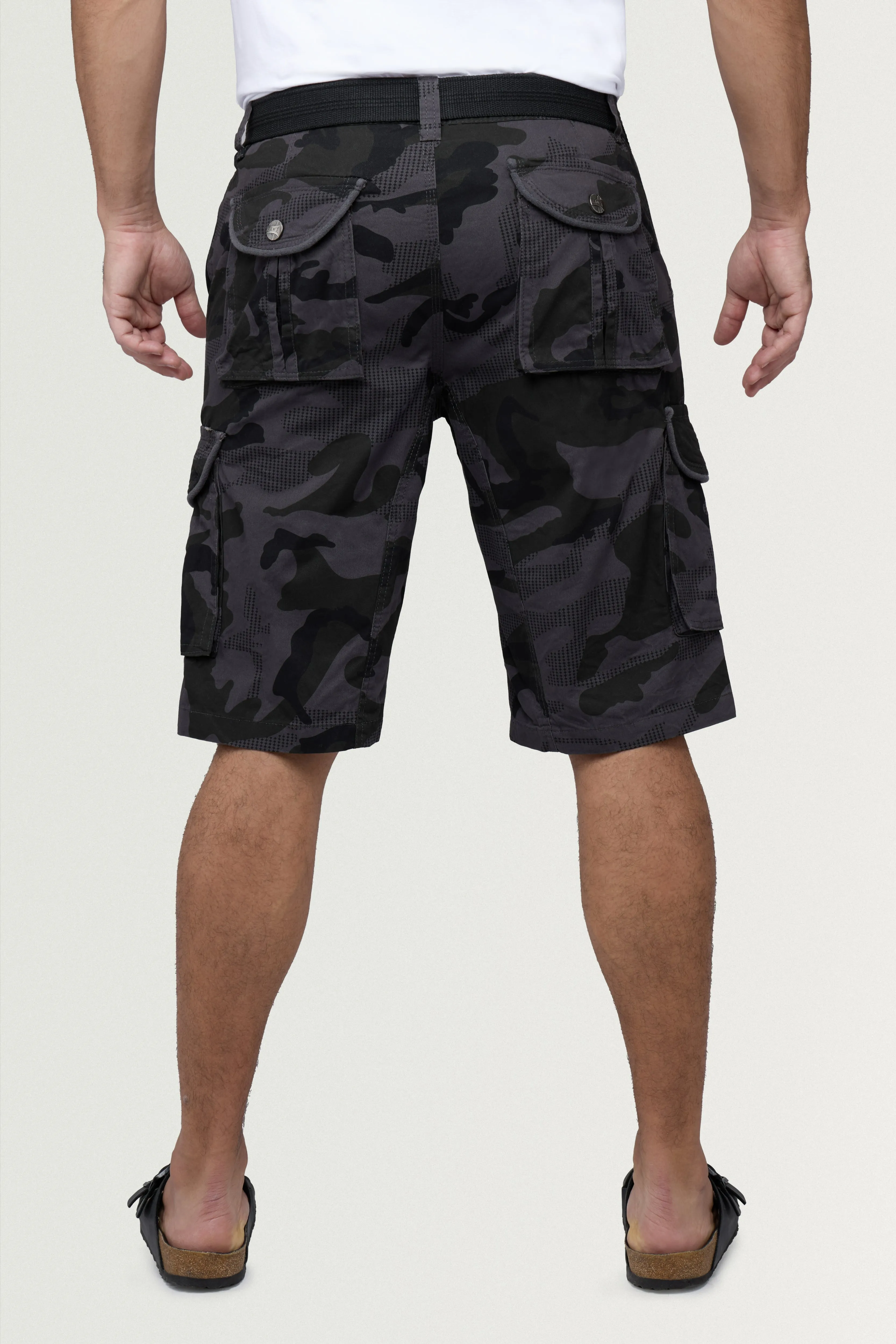 Raw X Men's 12.5" Inseam Belted Cargo Shorts with Snap Button