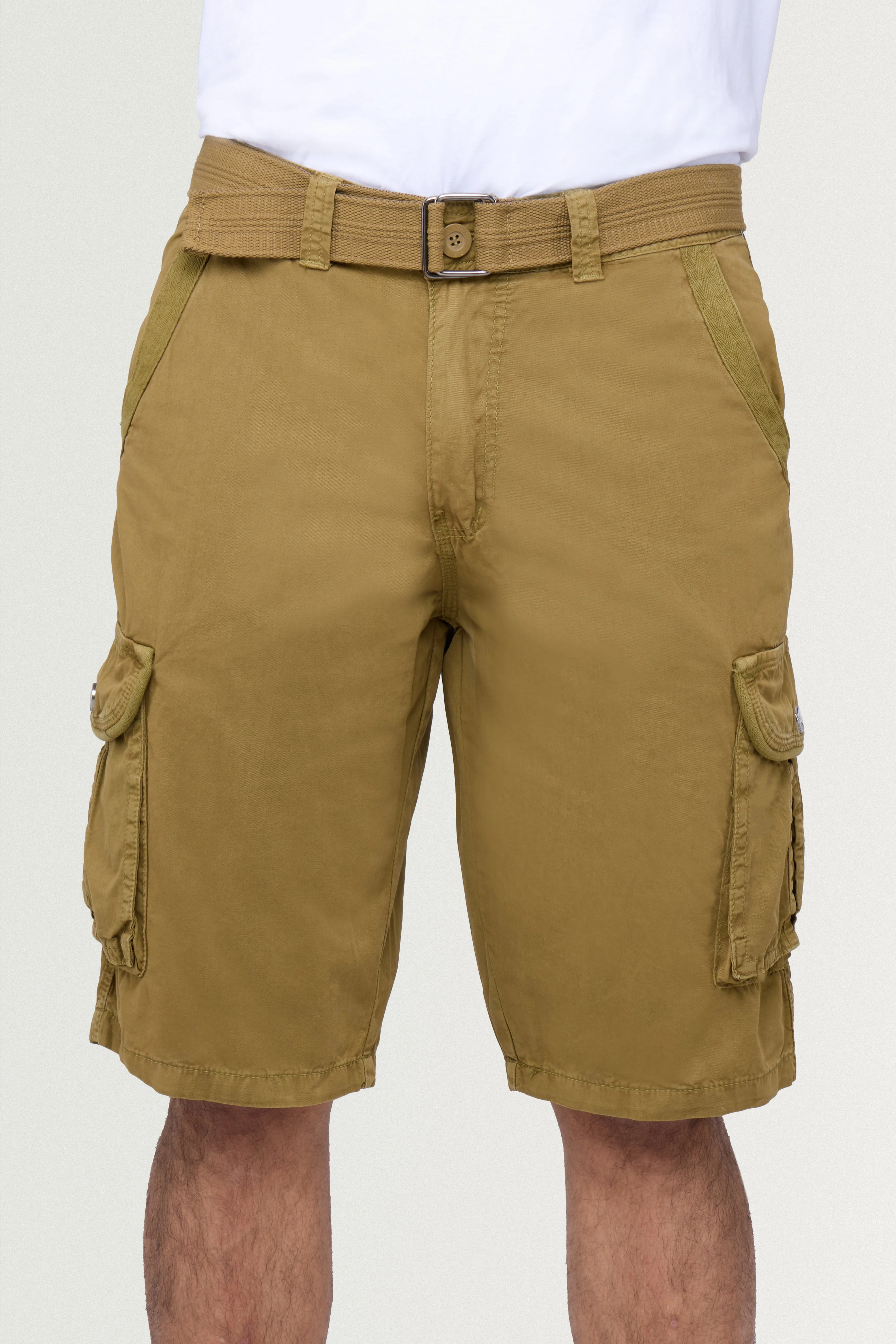 Raw X Men's 12.5" Inseam Belted Cargo Shorts with Snap Button
