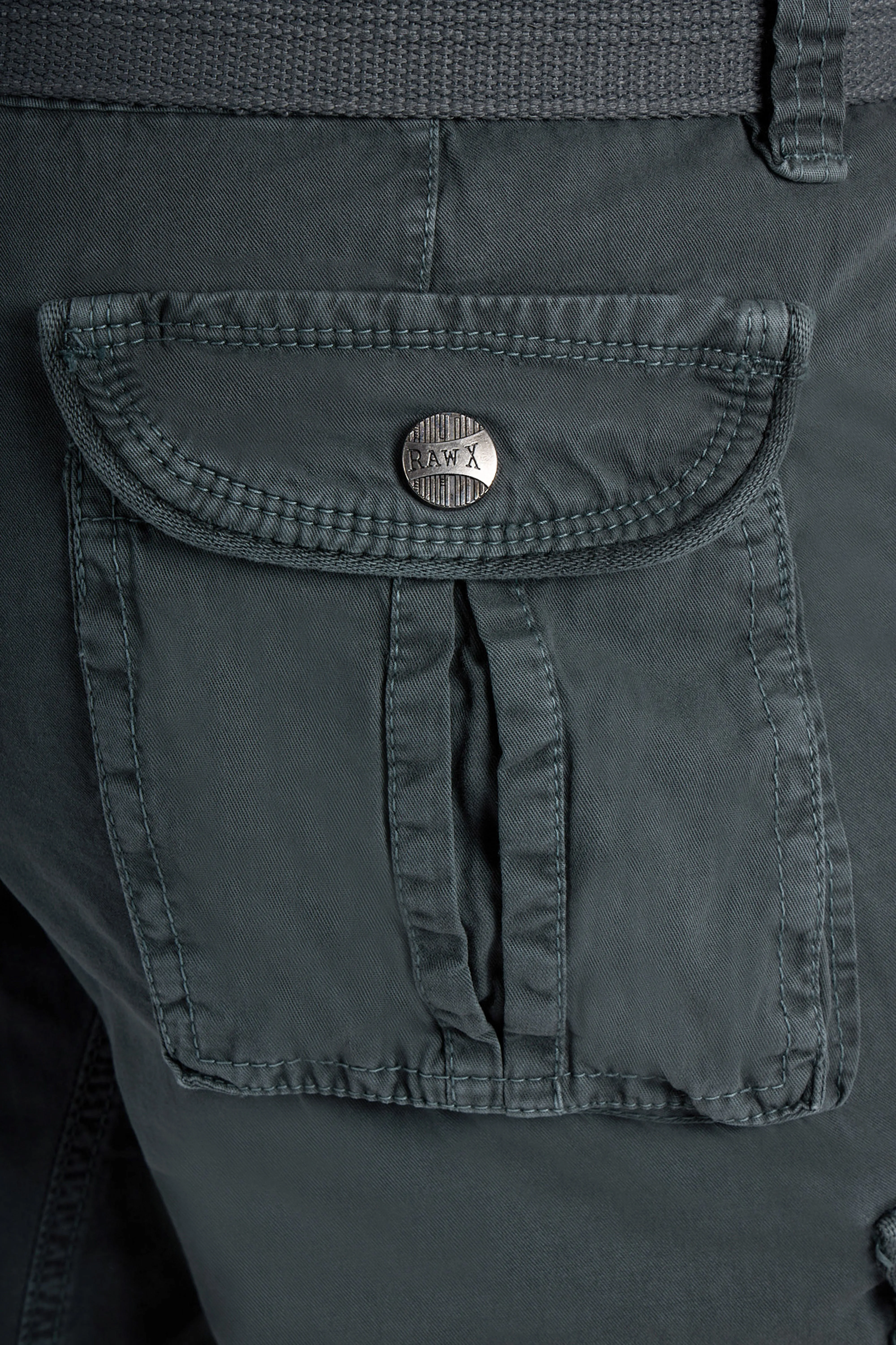 Raw X Men's 12.5" Inseam Belted Cargo Shorts with Snap Button