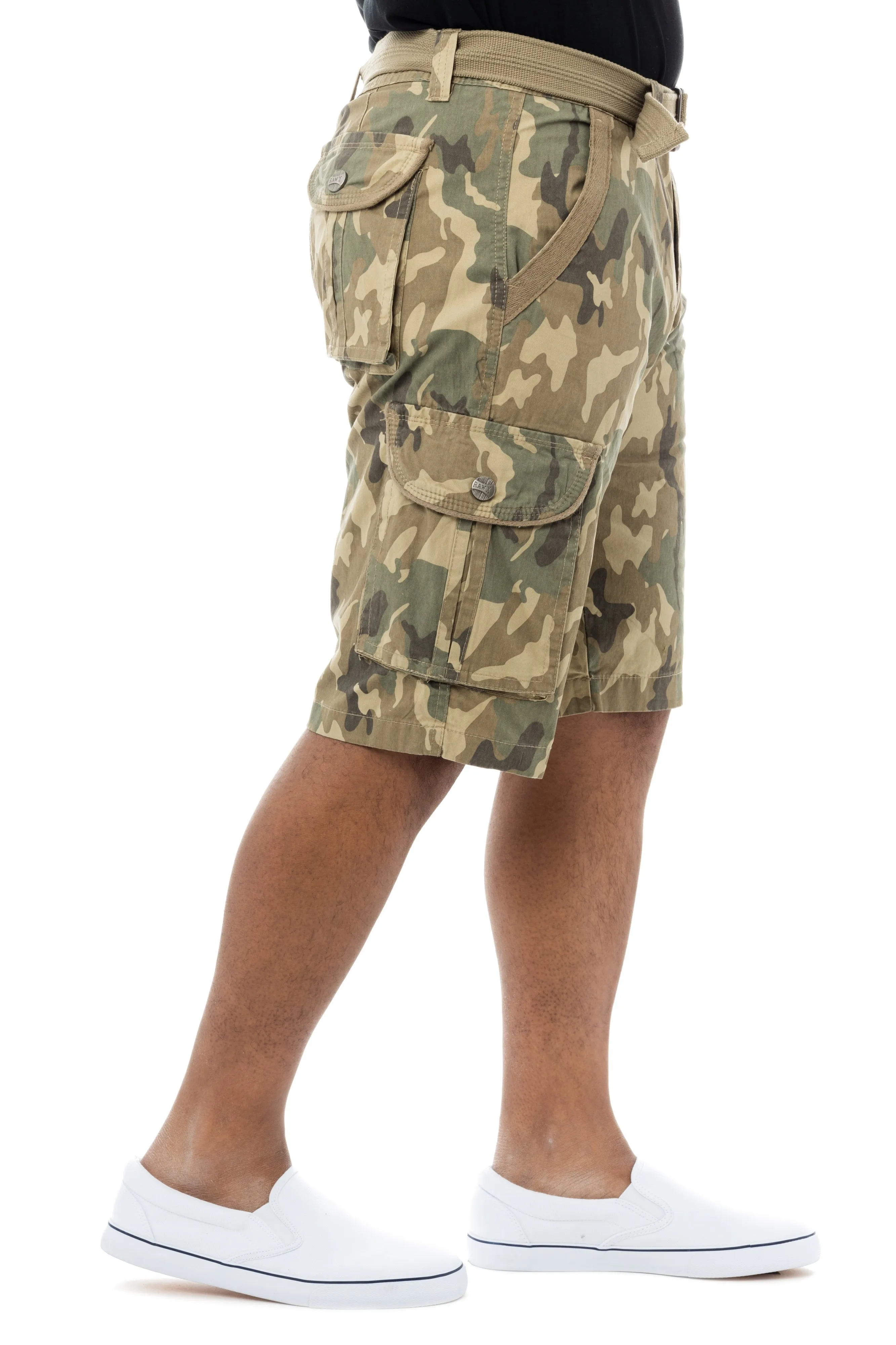 Raw X Men's 12.5" Inseam Belted Cargo Shorts with Snap Button