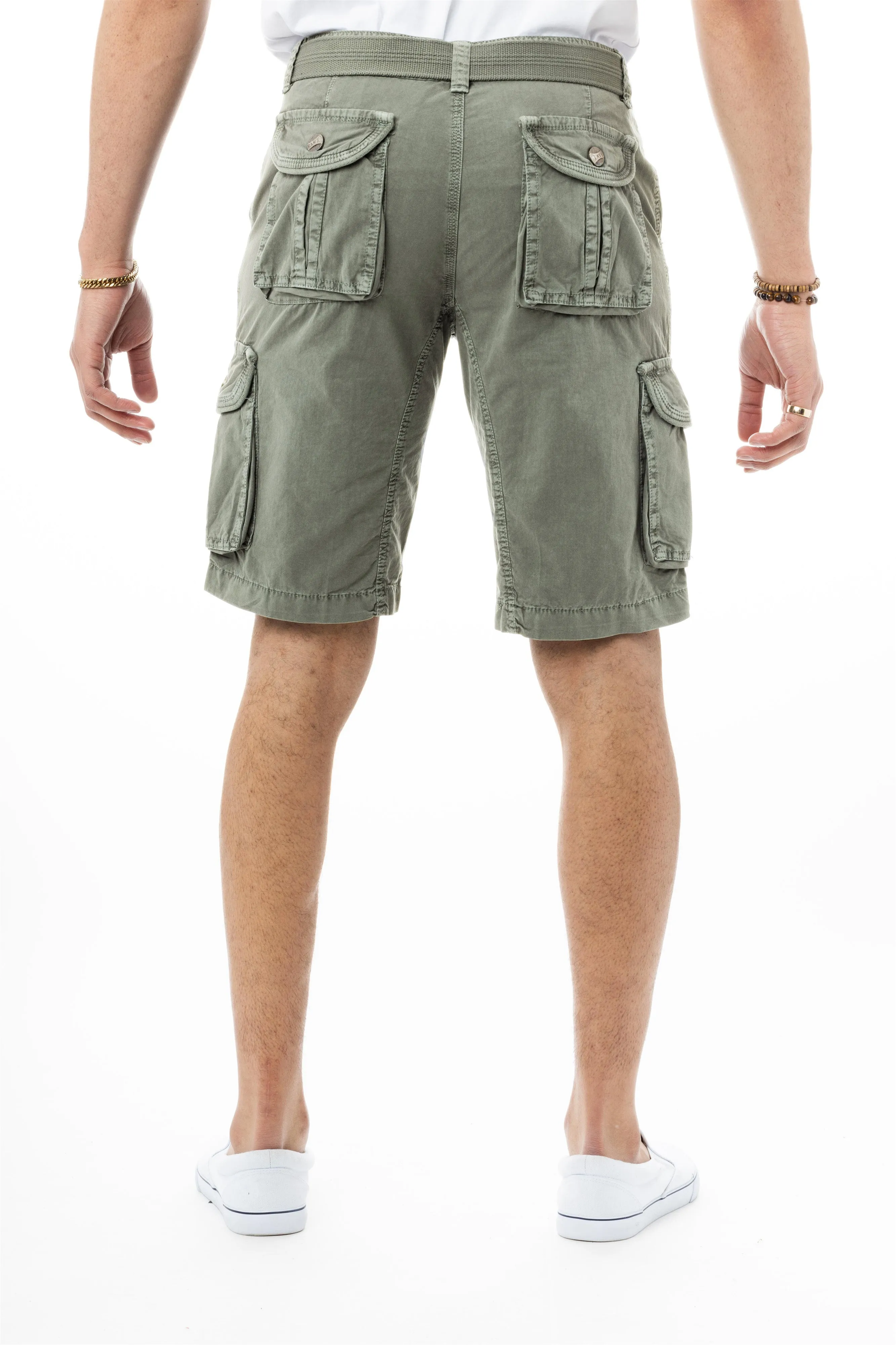 Raw X Men's 12.5" Inseam Belted Cargo Shorts with Snap Button