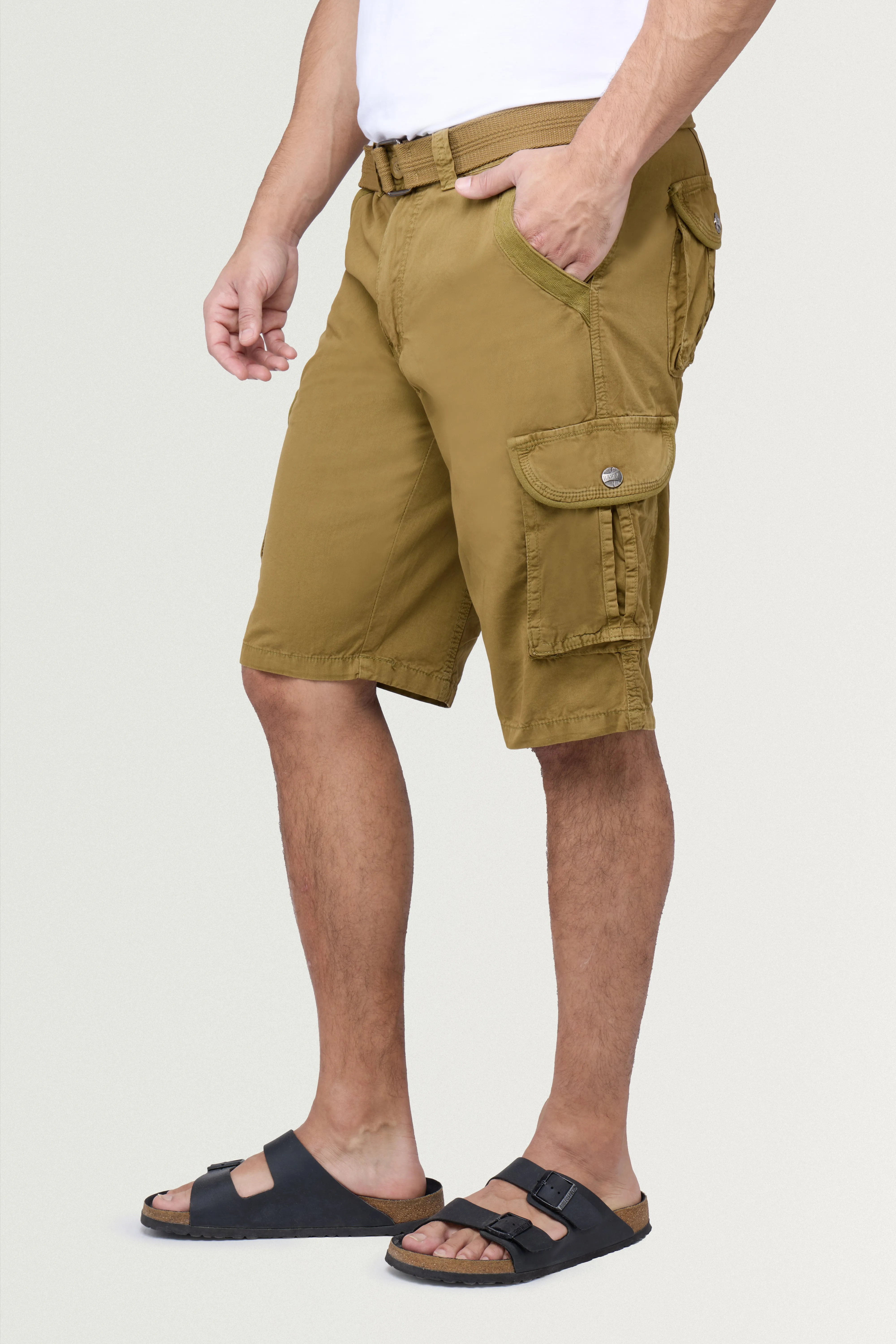 Raw X Men's 12.5" Inseam Belted Cargo Shorts with Snap Button