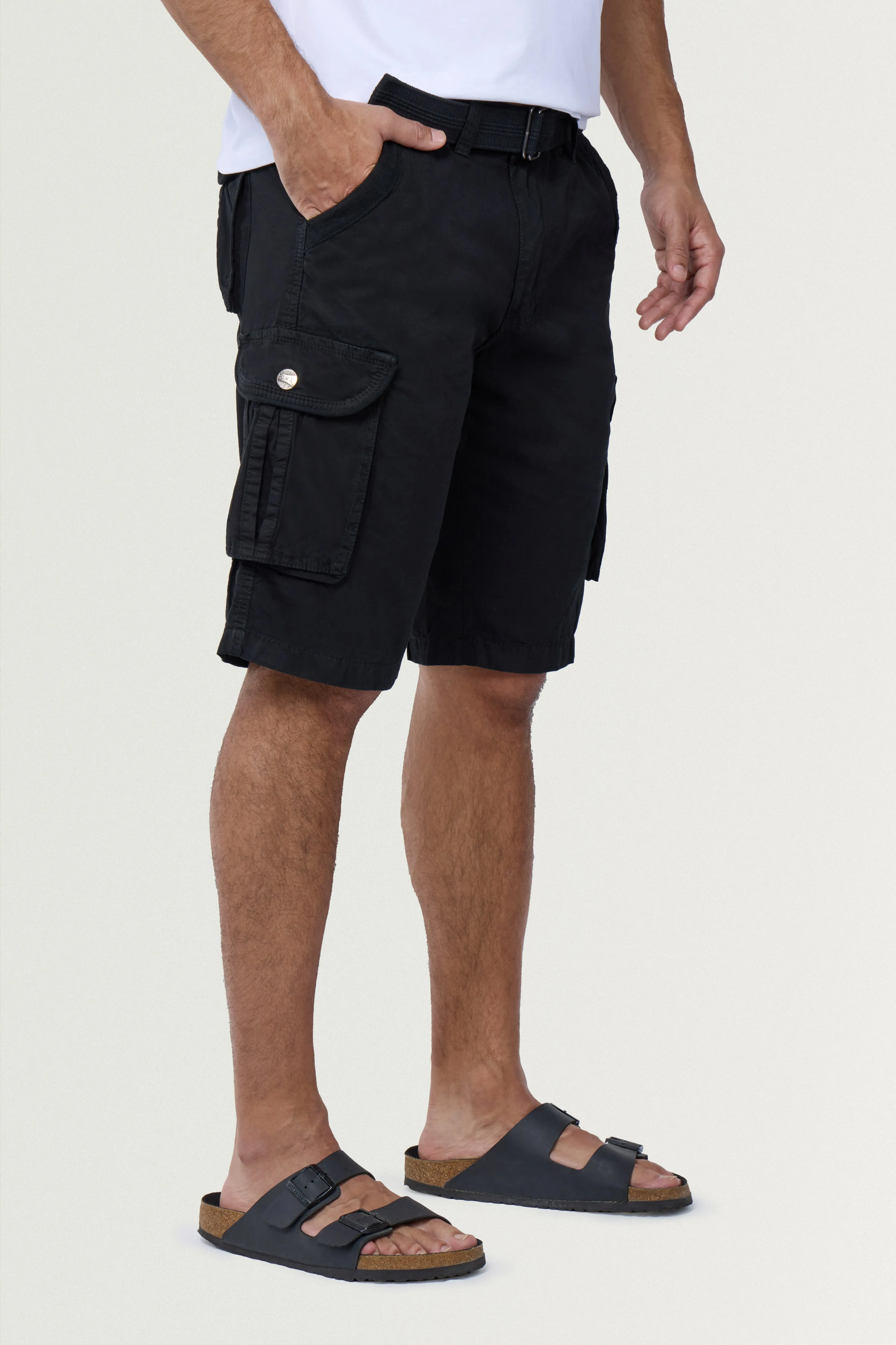 Raw X Men's 12.5" Inseam Belted Cargo Shorts with Snap Button
