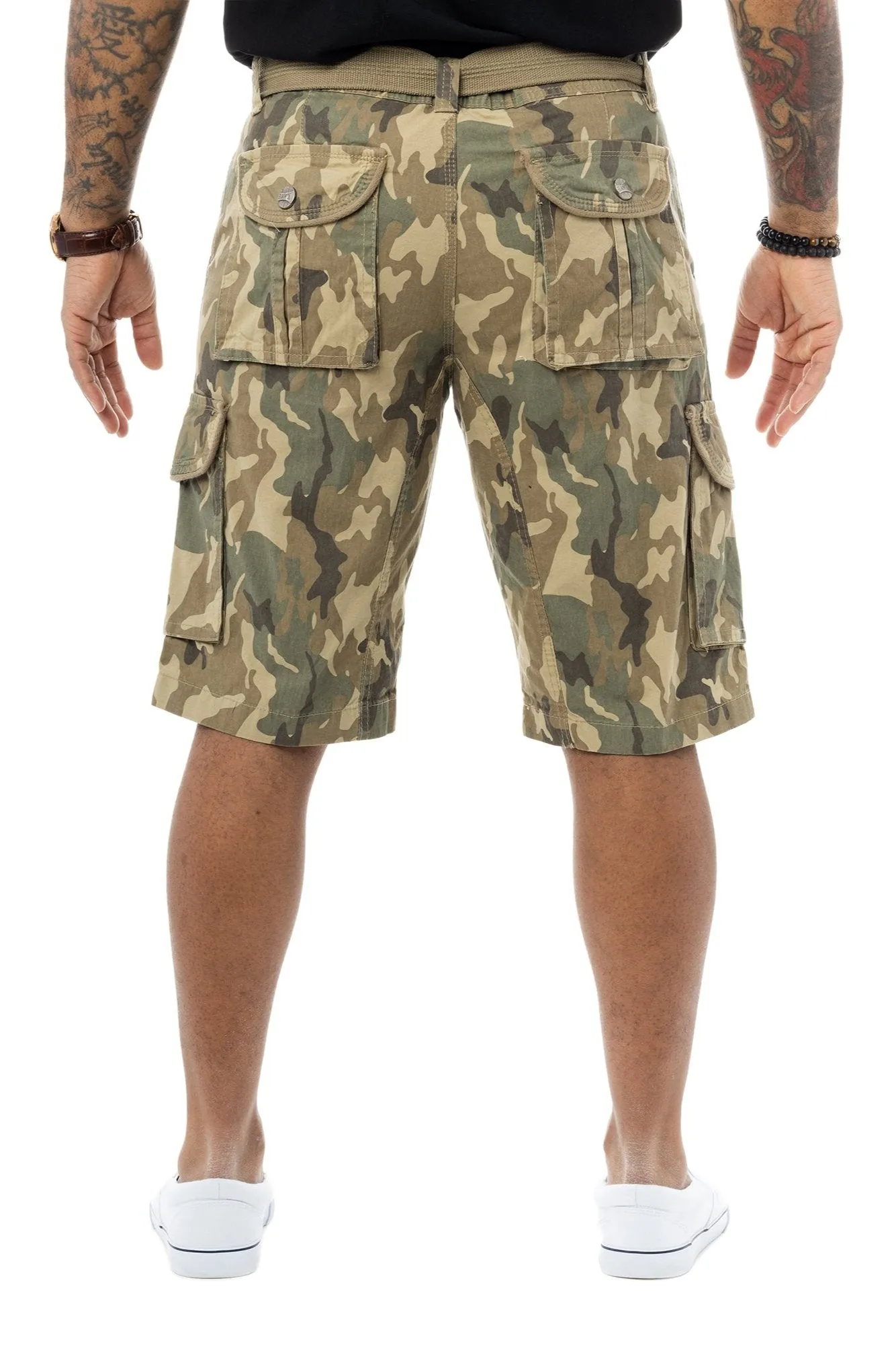 Raw X Men's 12.5" Inseam Belted Cargo Shorts with Snap Button