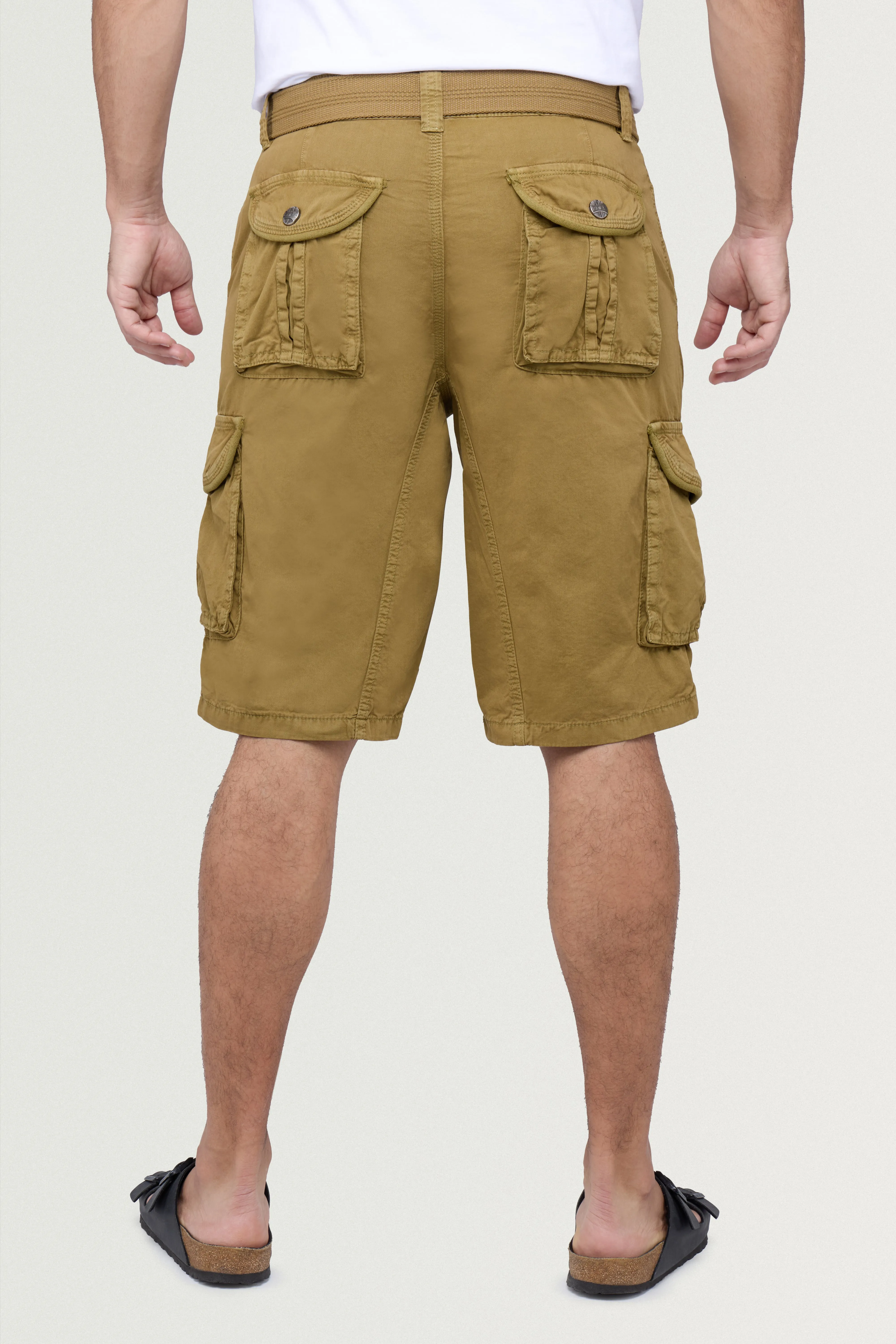 Raw X Men's 12.5" Inseam Belted Cargo Shorts with Snap Button