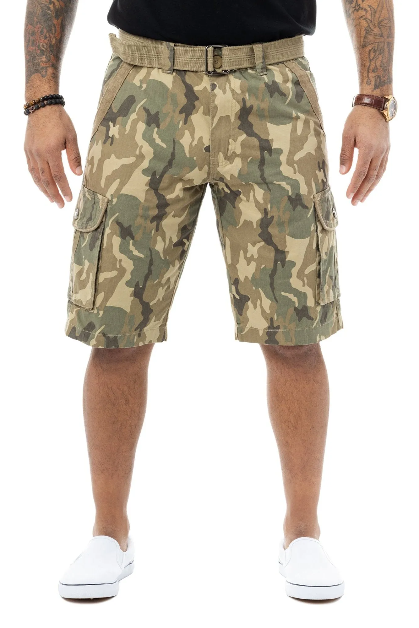 Raw X Men's 12.5" Inseam Belted Cargo Shorts with Snap Button