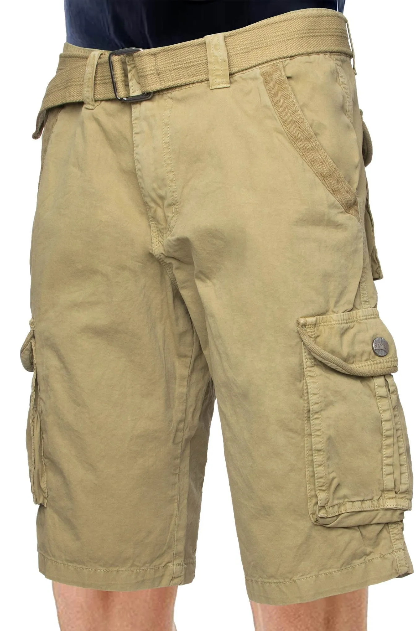 Raw X Men's 12.5" Inseam Belted Cargo Shorts with Snap Button