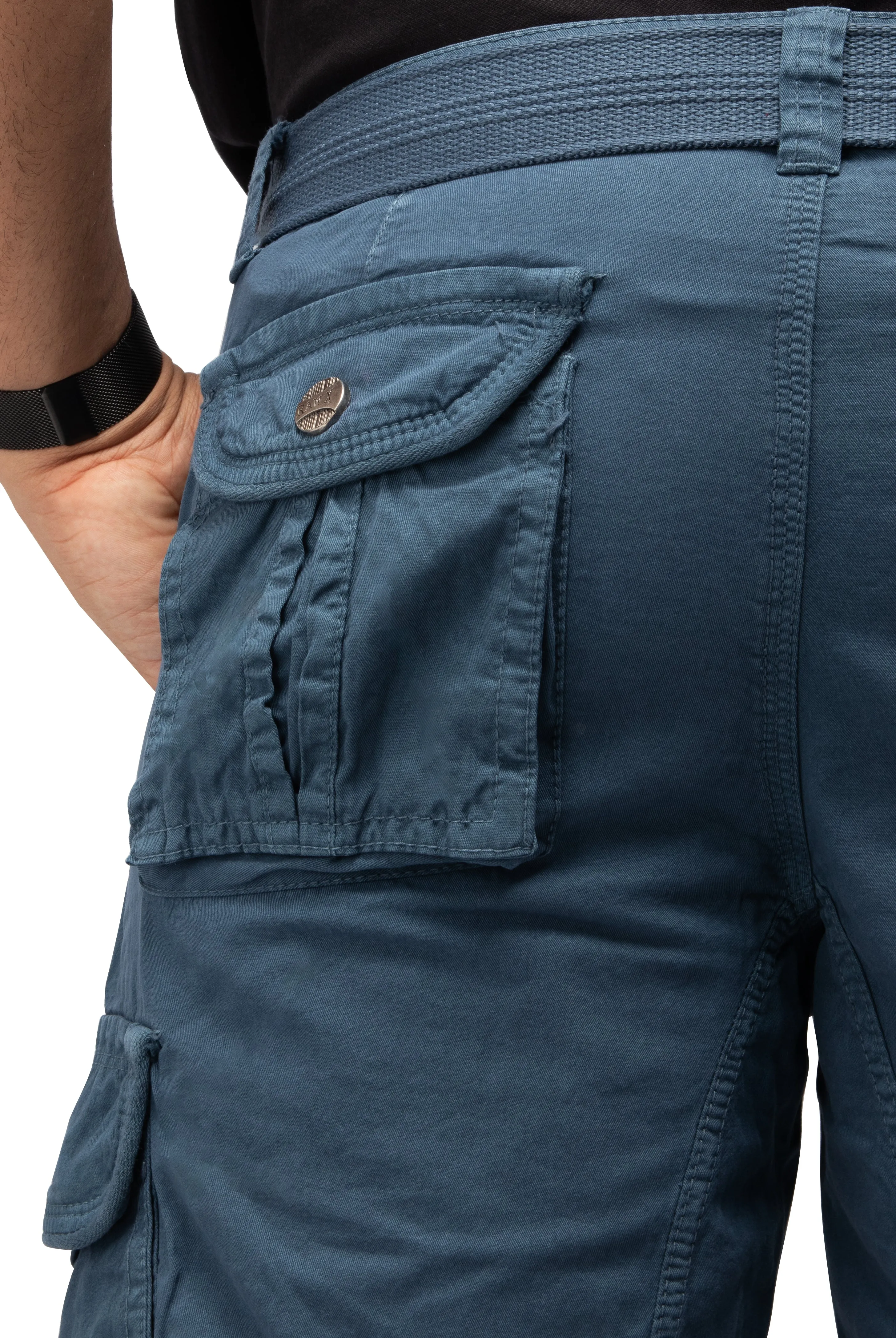 Raw X Men's 12.5" Inseam Belted Cargo Shorts with Snap Button