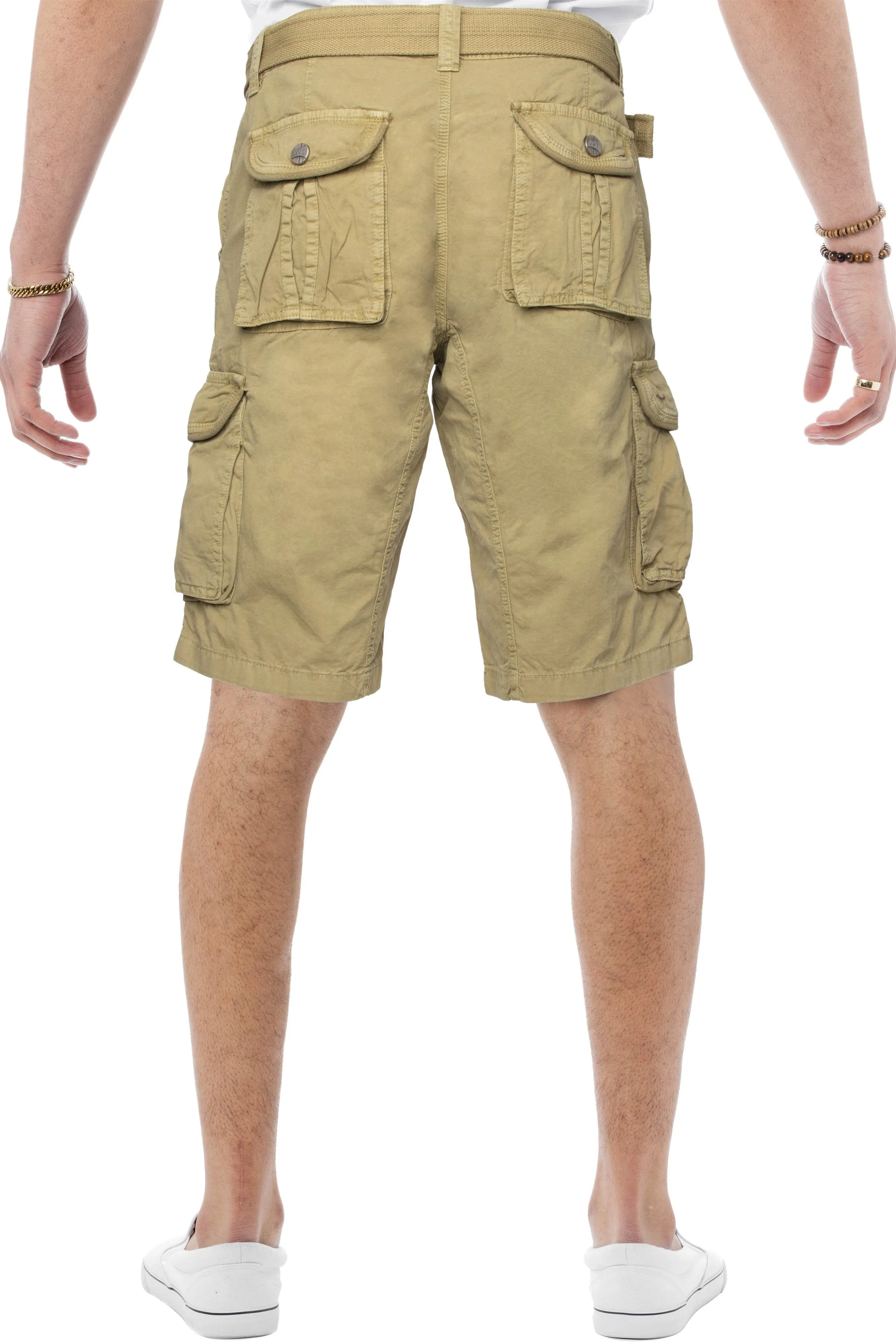 Raw X Men's 12.5" Inseam Belted Cargo Shorts with Snap Button