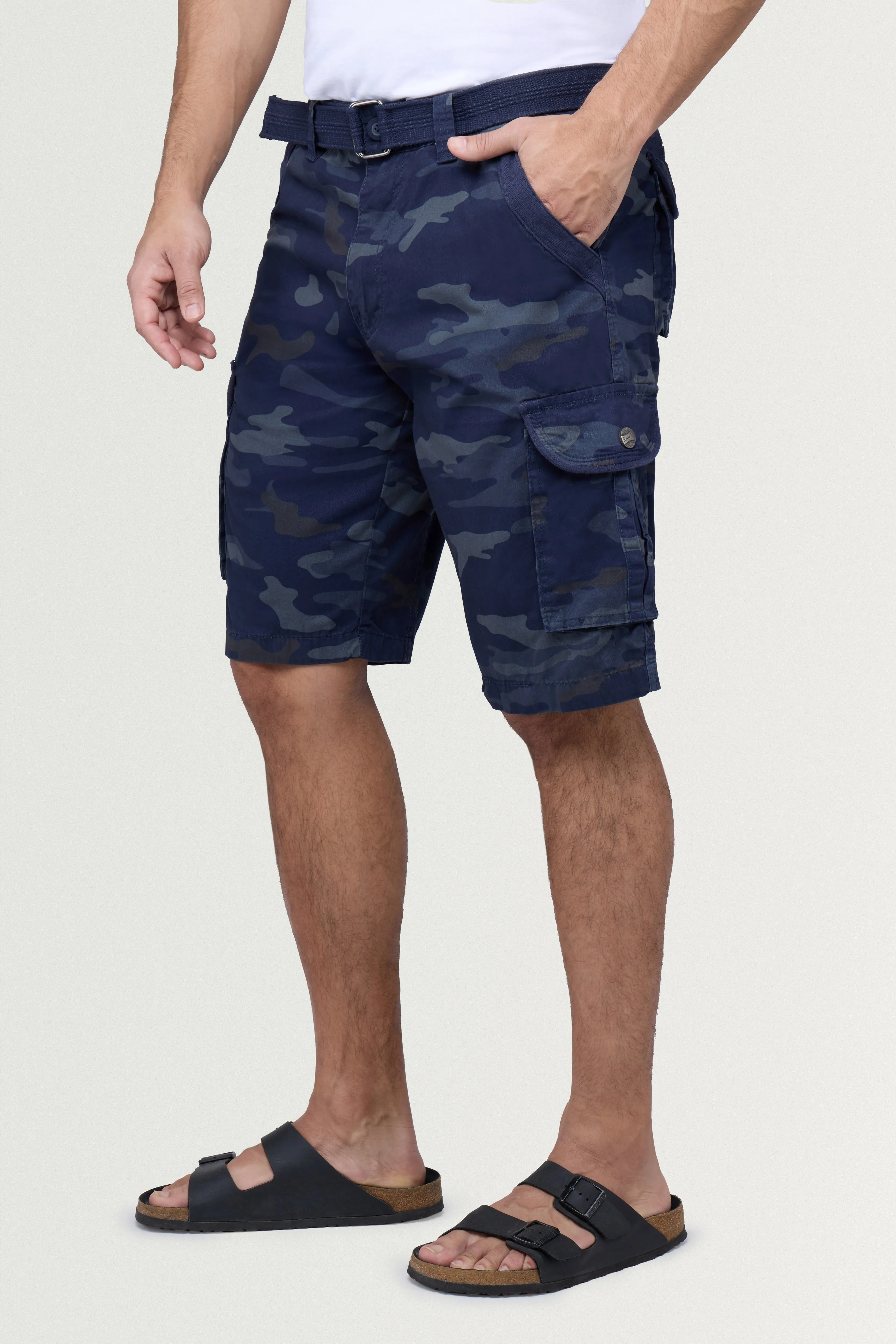 Raw X Men's 12.5" Inseam Belted Cargo Shorts with Snap Button