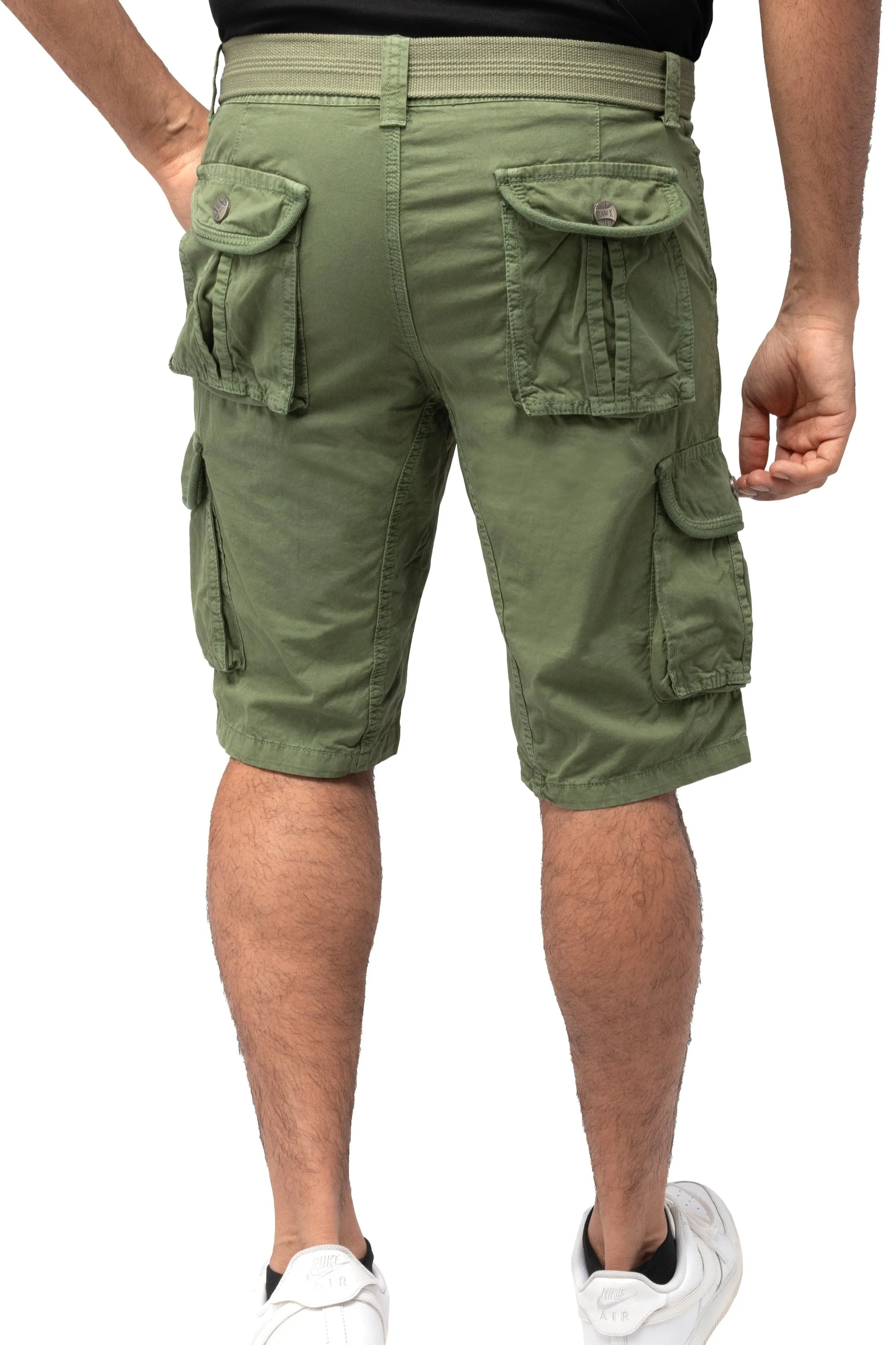 Raw X Men's 12.5" Inseam Belted Cargo Shorts with Snap Button