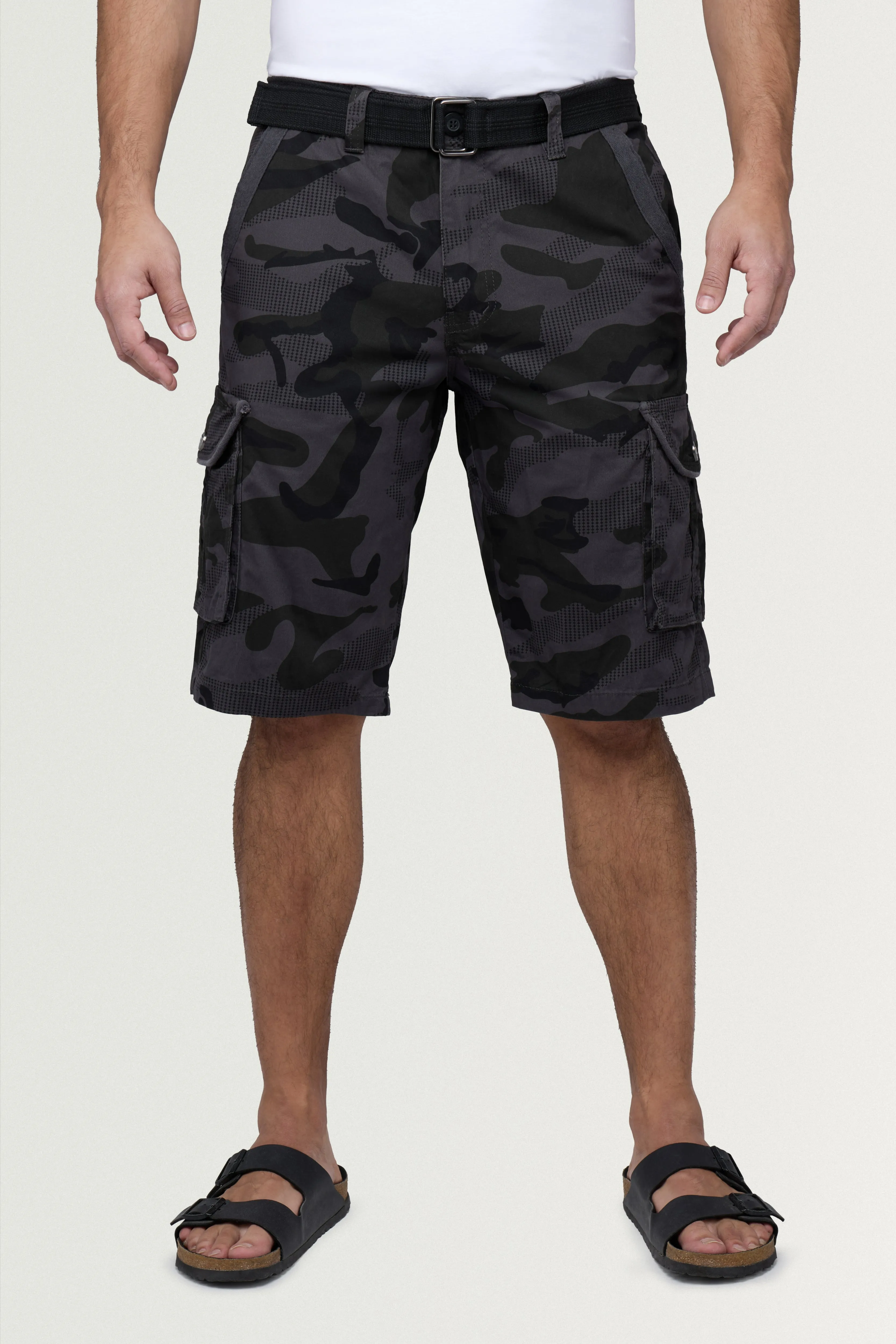 Raw X Men's 12.5" Inseam Belted Cargo Shorts with Snap Button