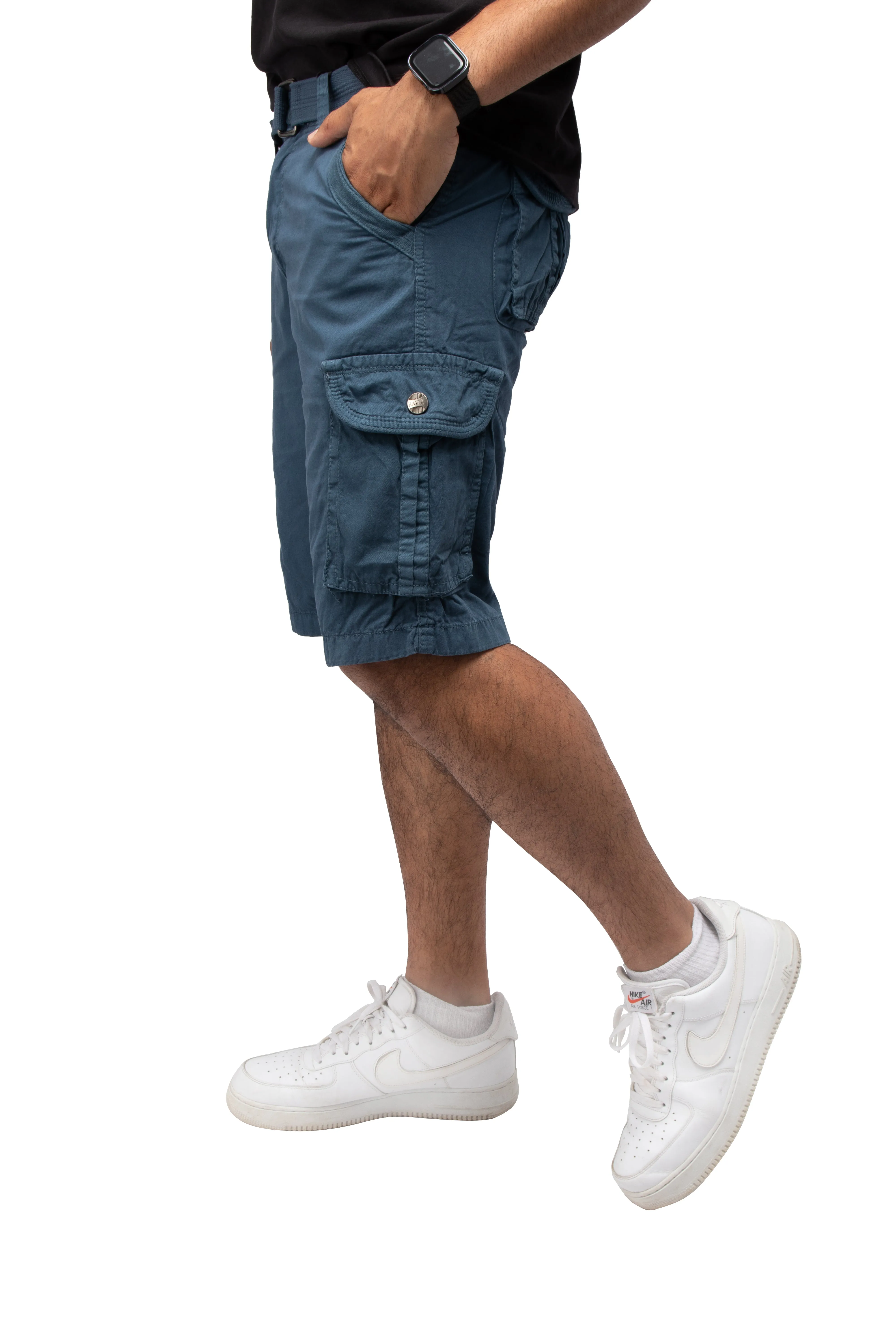 Raw X Men's 12.5" Inseam Belted Cargo Shorts with Snap Button