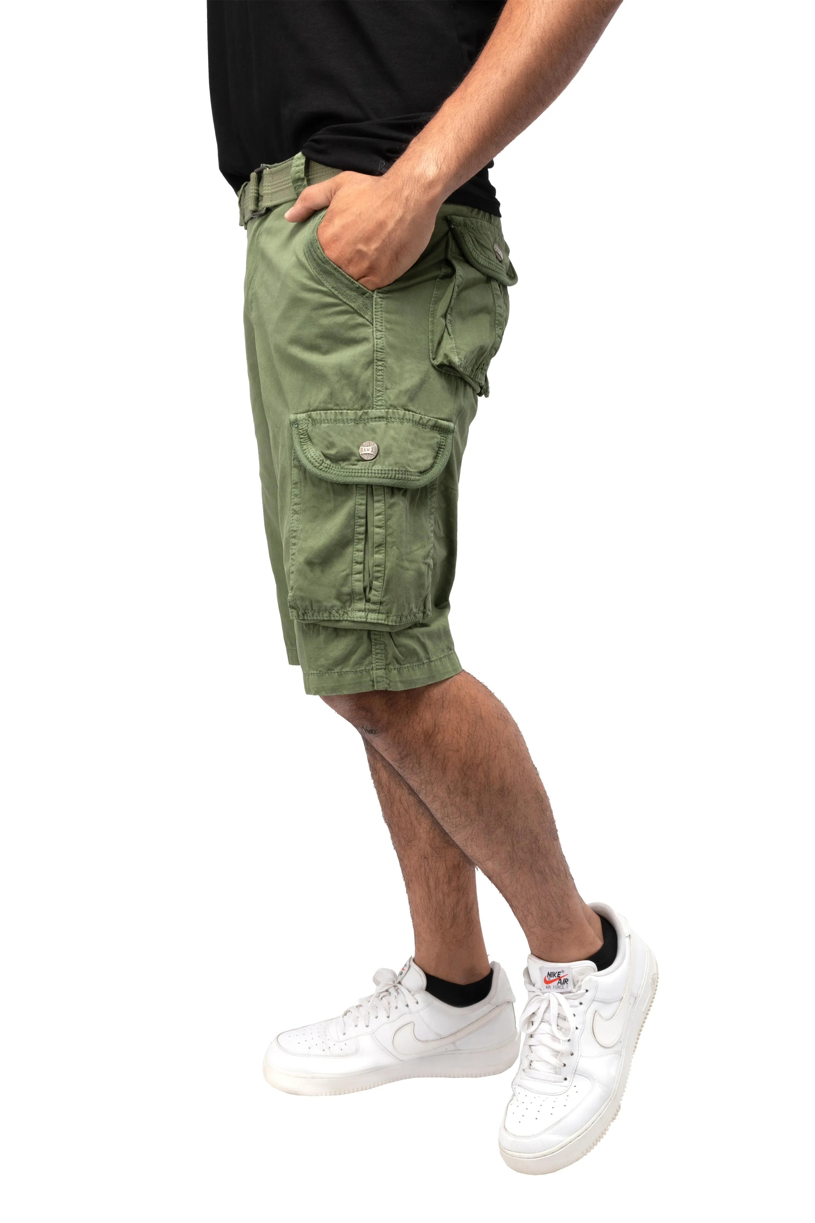Raw X Men's 12.5" Inseam Belted Cargo Shorts with Snap Button