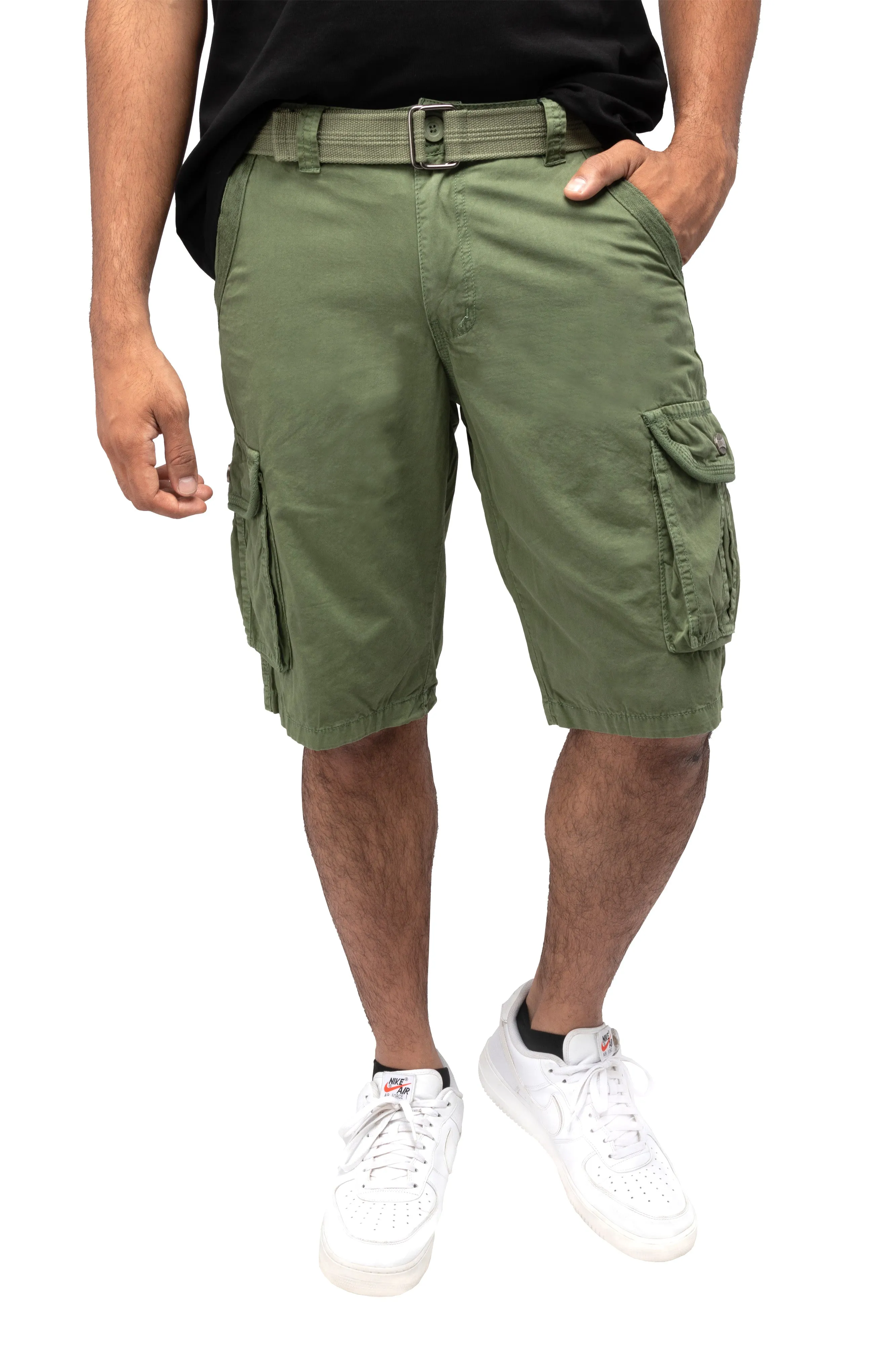 Raw X Men's 12.5" Inseam Belted Cargo Shorts with Snap Button