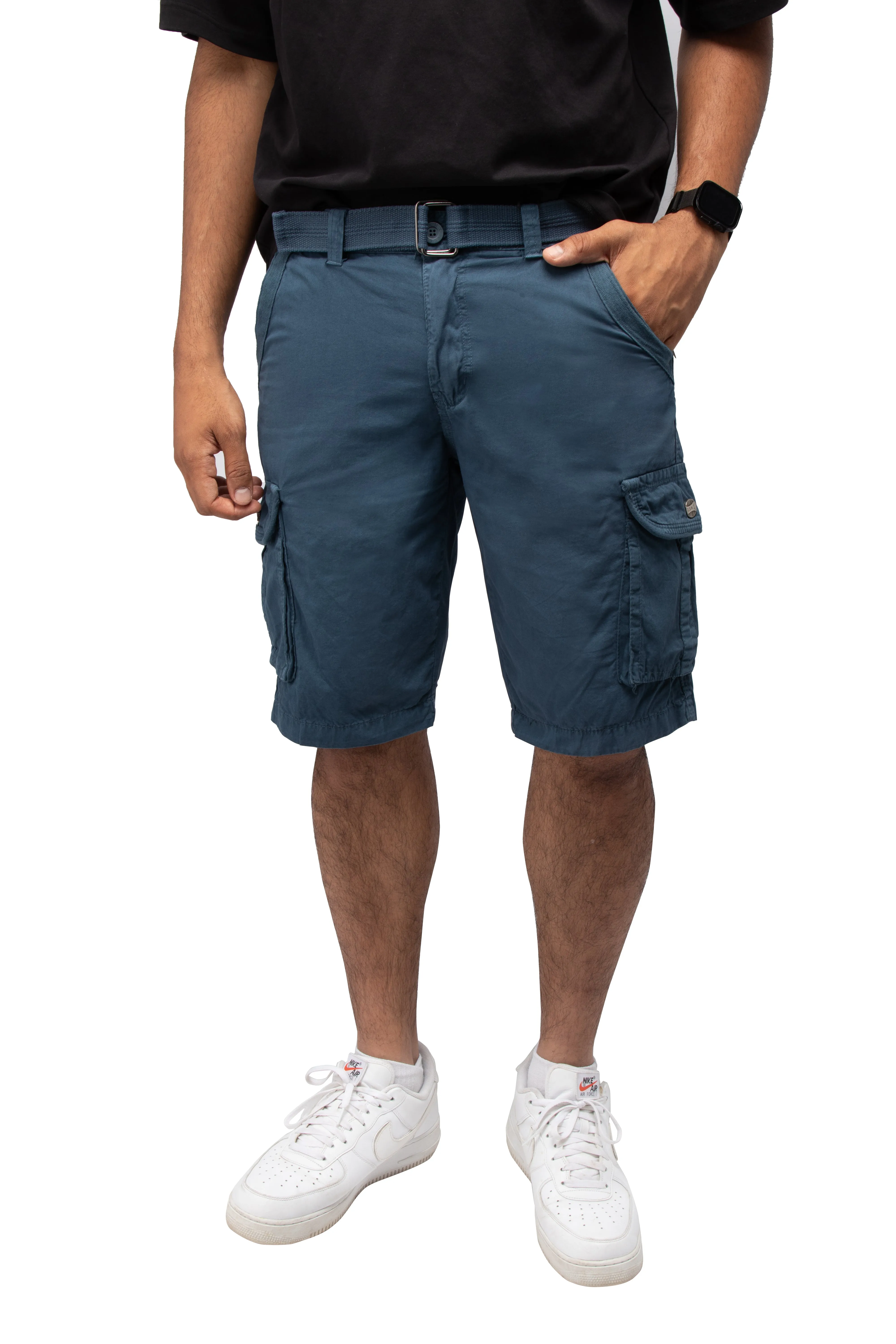 Raw X Men's 12.5" Inseam Belted Cargo Shorts with Snap Button
