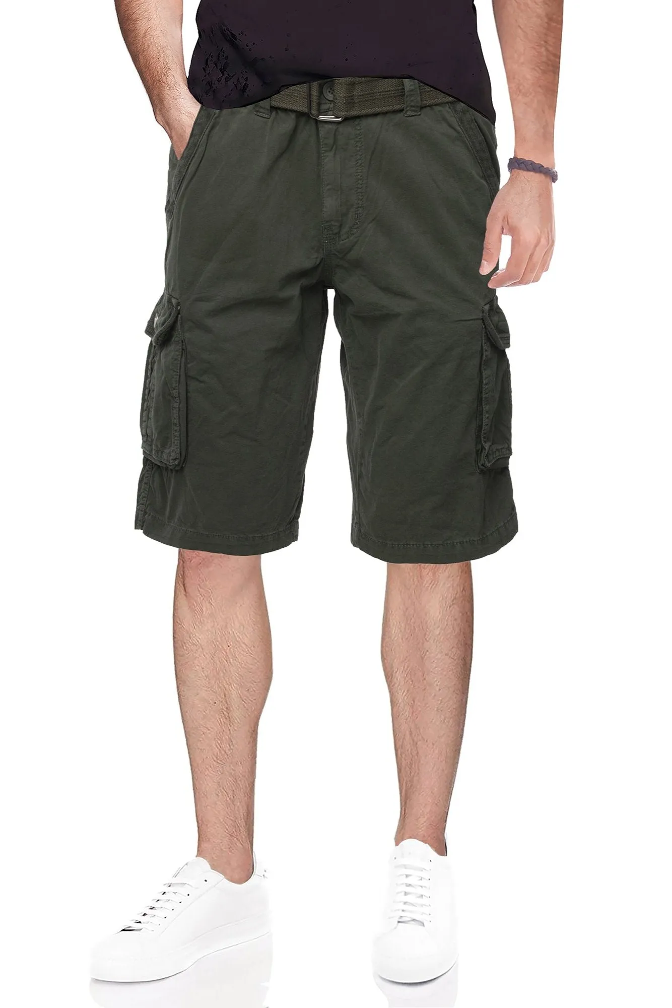 Raw X Men's 12.5" Inseam Belted Cargo Shorts with Snap Button