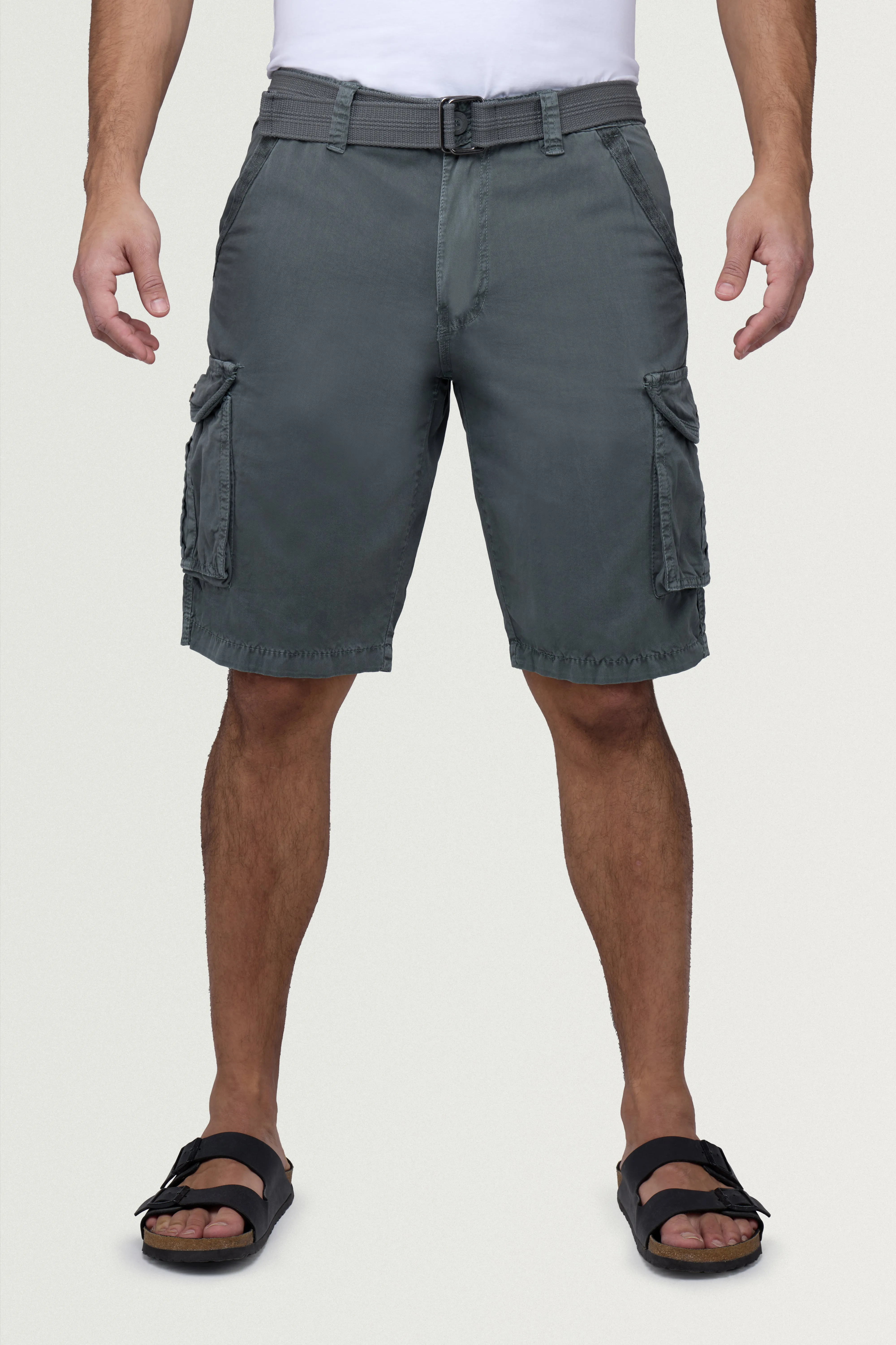 Raw X Men's 12.5" Inseam Belted Cargo Shorts with Snap Button