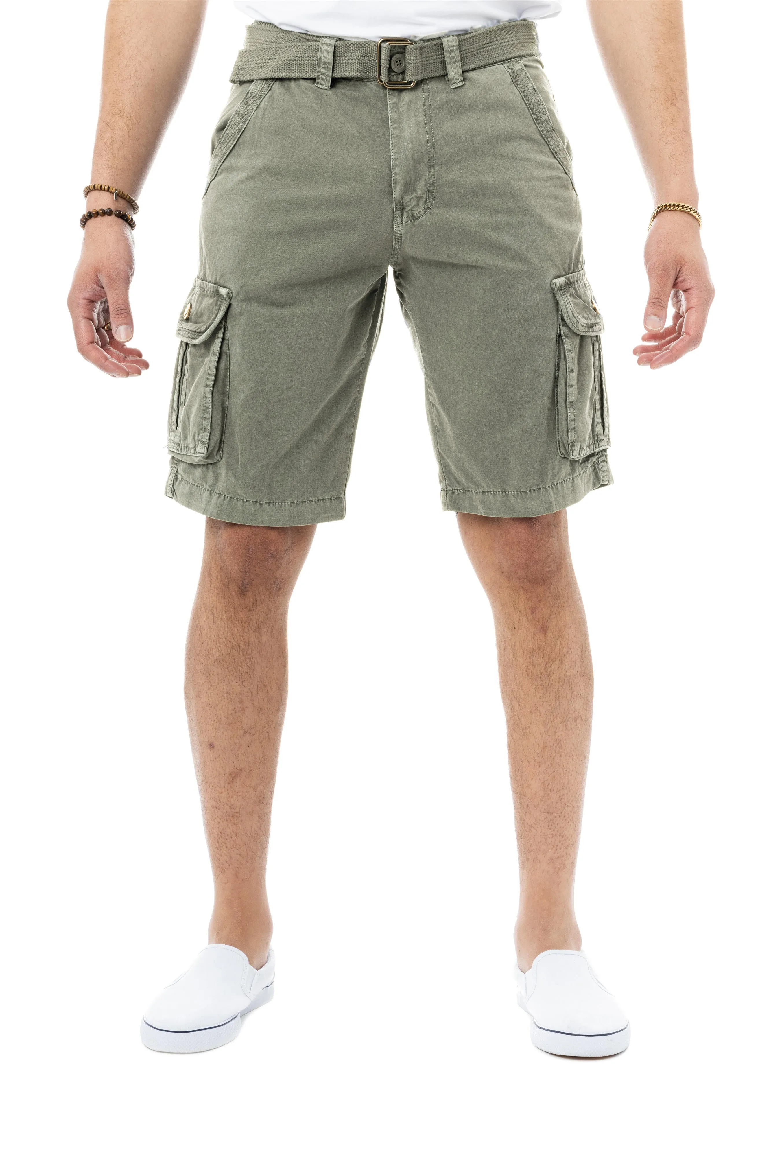 Raw X Men's 12.5" Inseam Belted Cargo Shorts with Snap Button