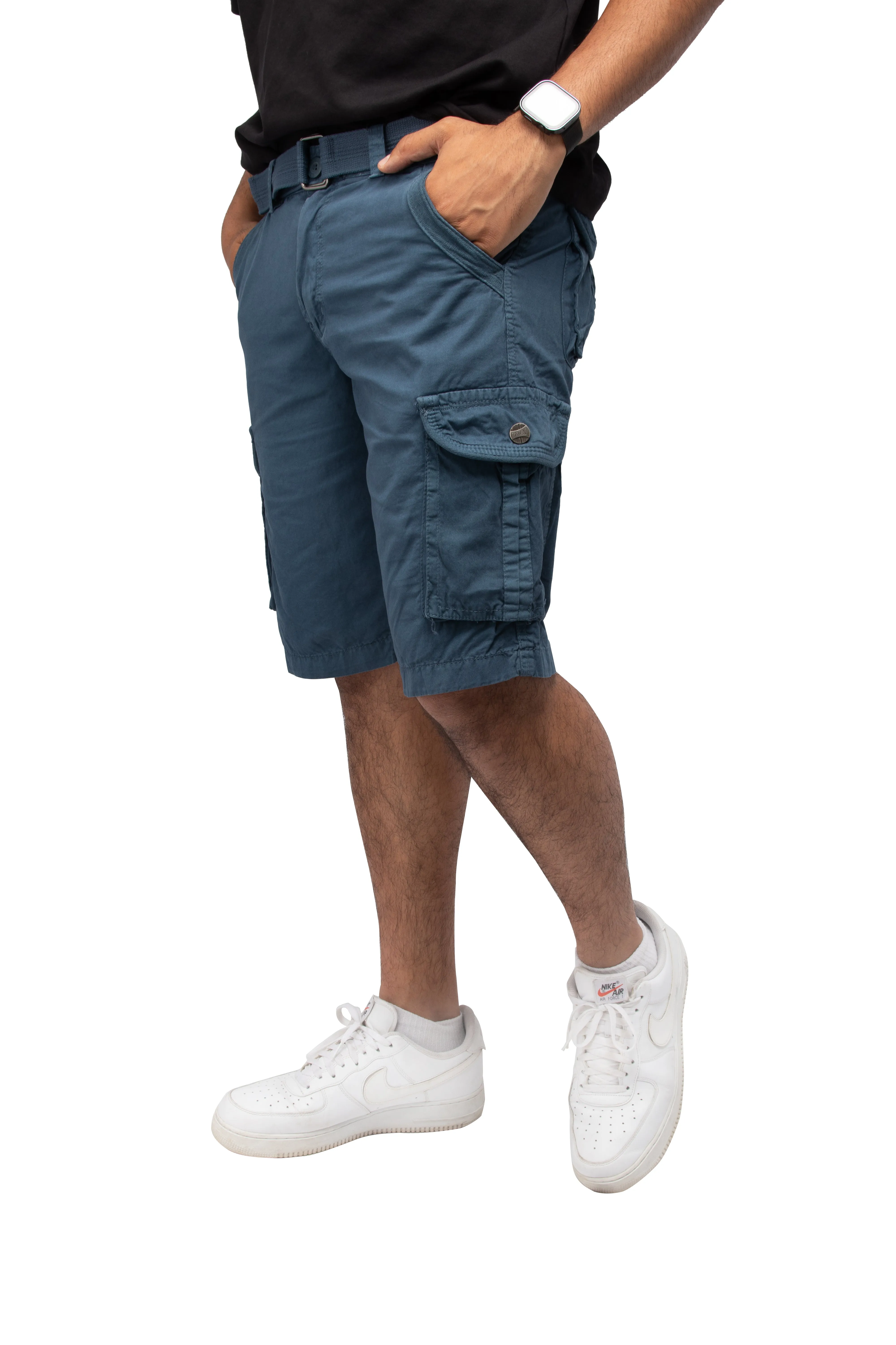 Raw X Men's 12.5" Inseam Belted Cargo Shorts with Snap Button