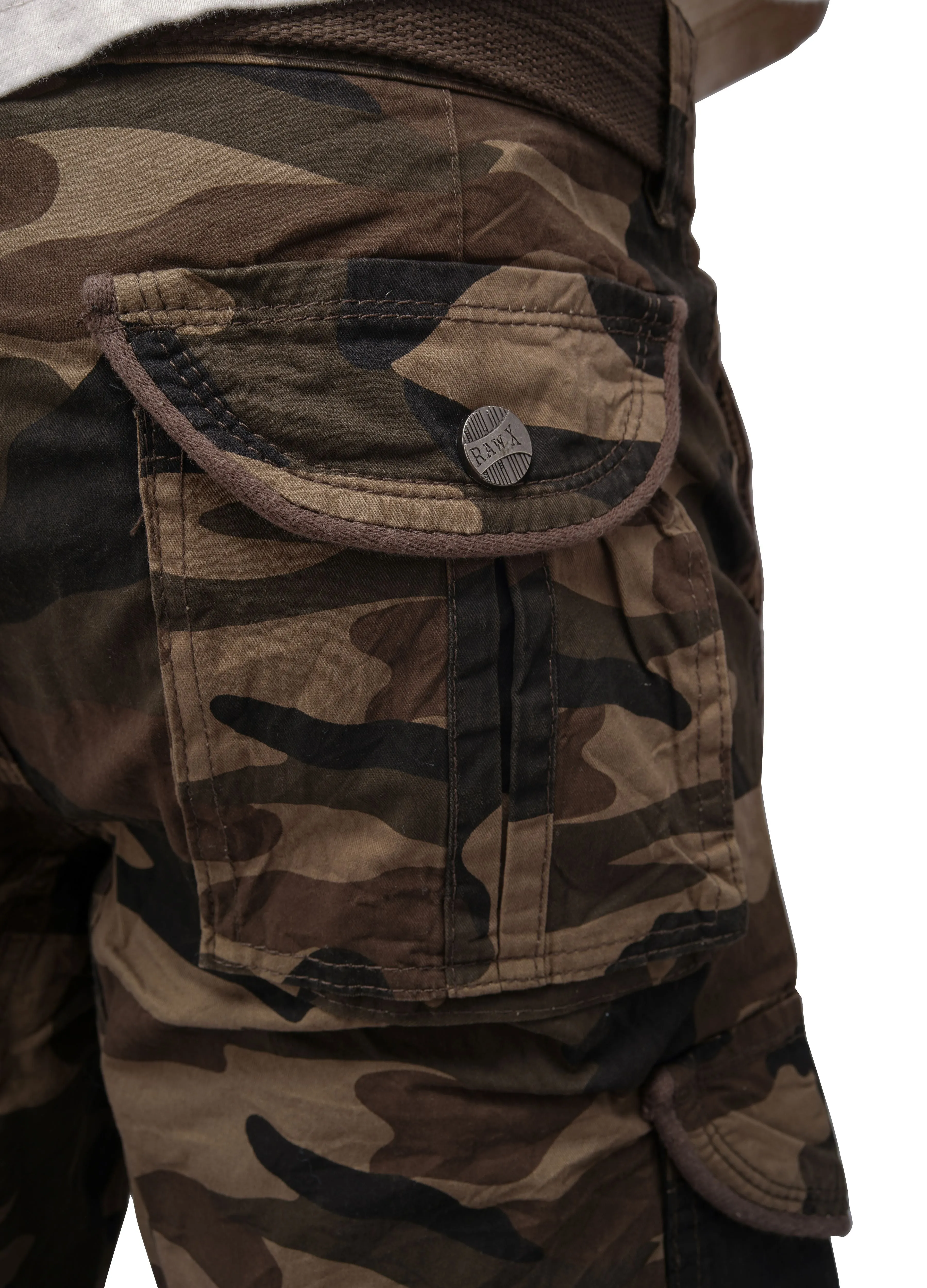 Raw X Men's 12.5" Inseam Belted Cargo Shorts with Snap Button