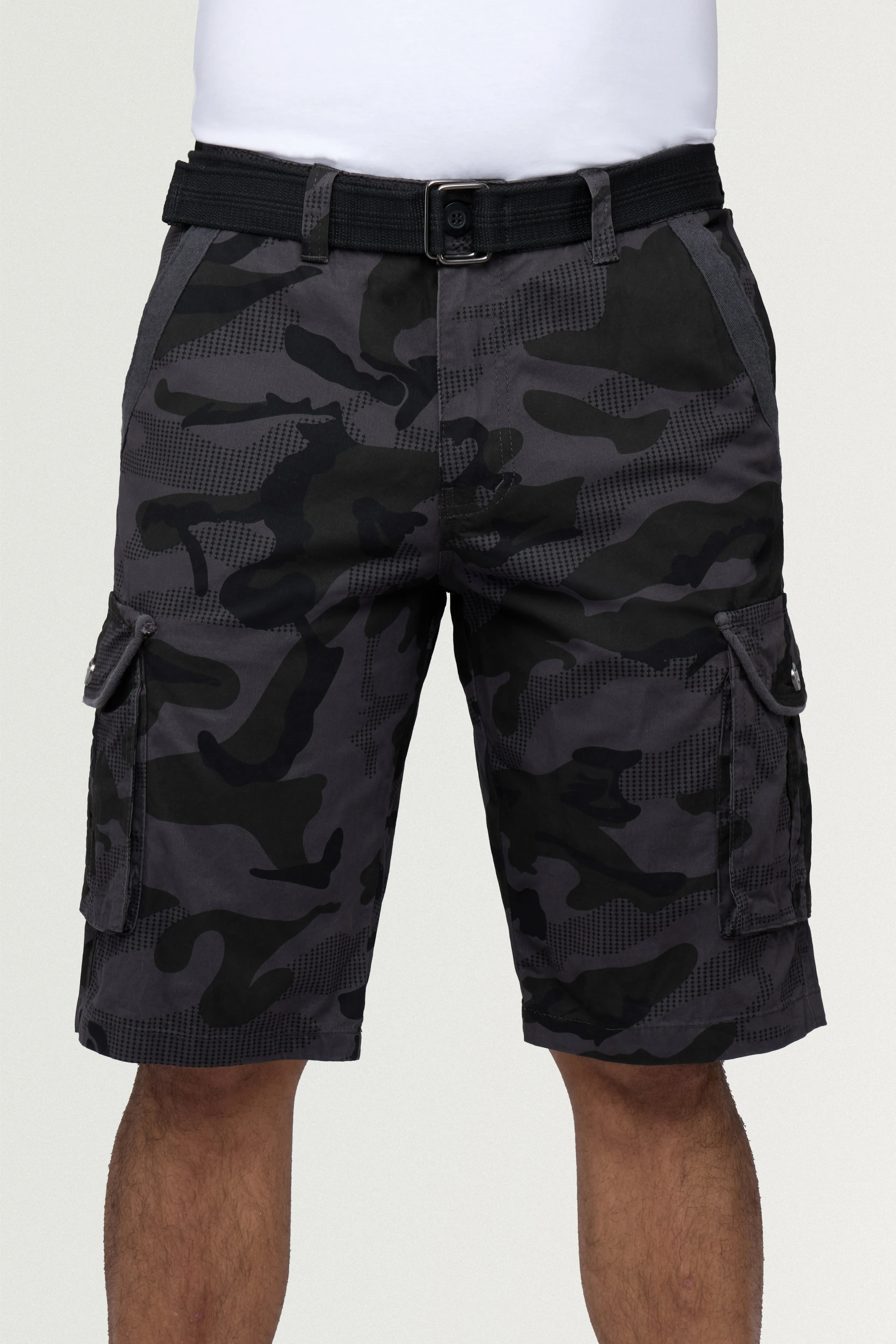 Raw X Men's 12.5" Inseam Belted Cargo Shorts with Snap Button