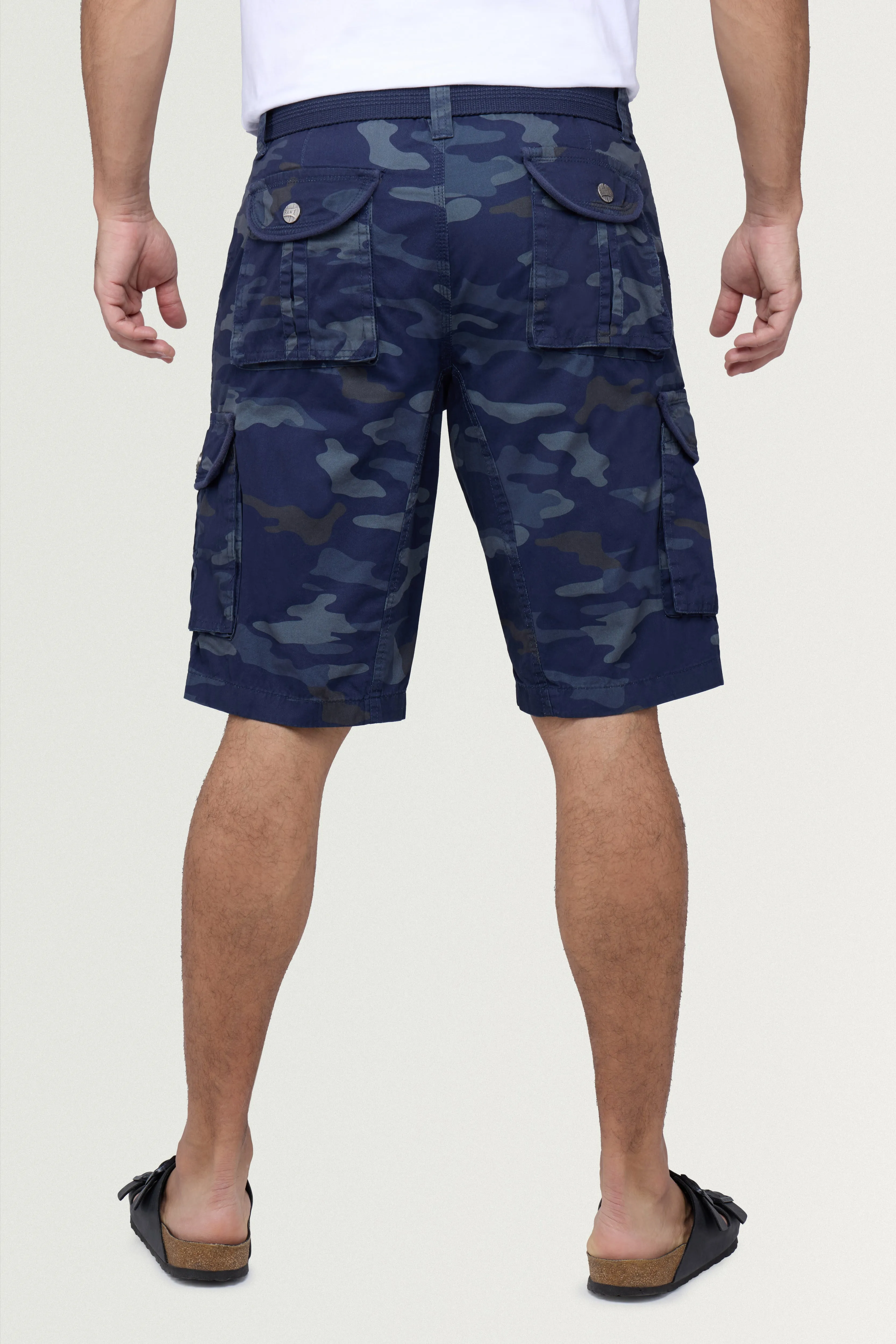 Raw X Men's 12.5" Inseam Belted Cargo Shorts with Snap Button
