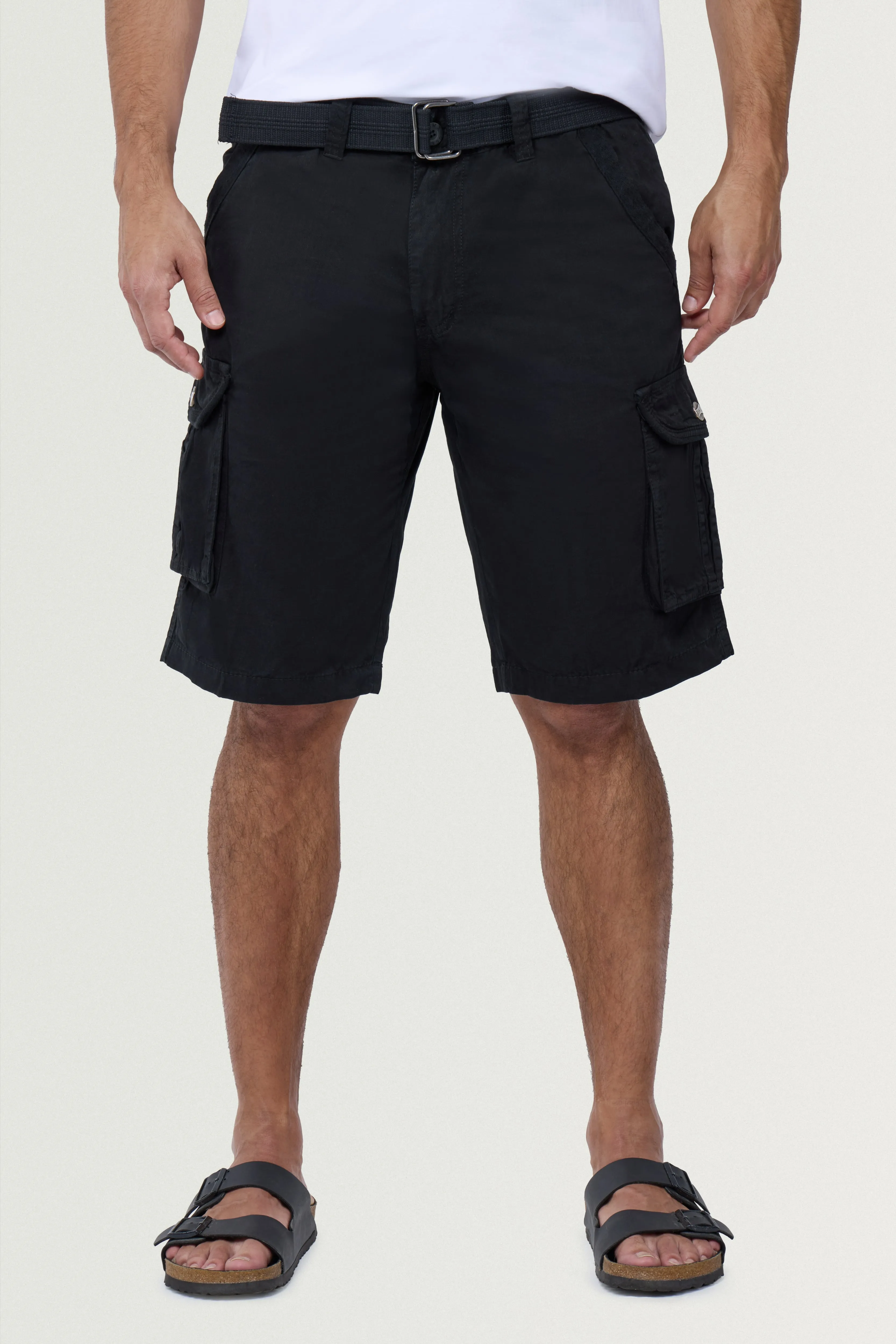 Raw X Men's 12.5" Inseam Belted Cargo Shorts with Snap Button