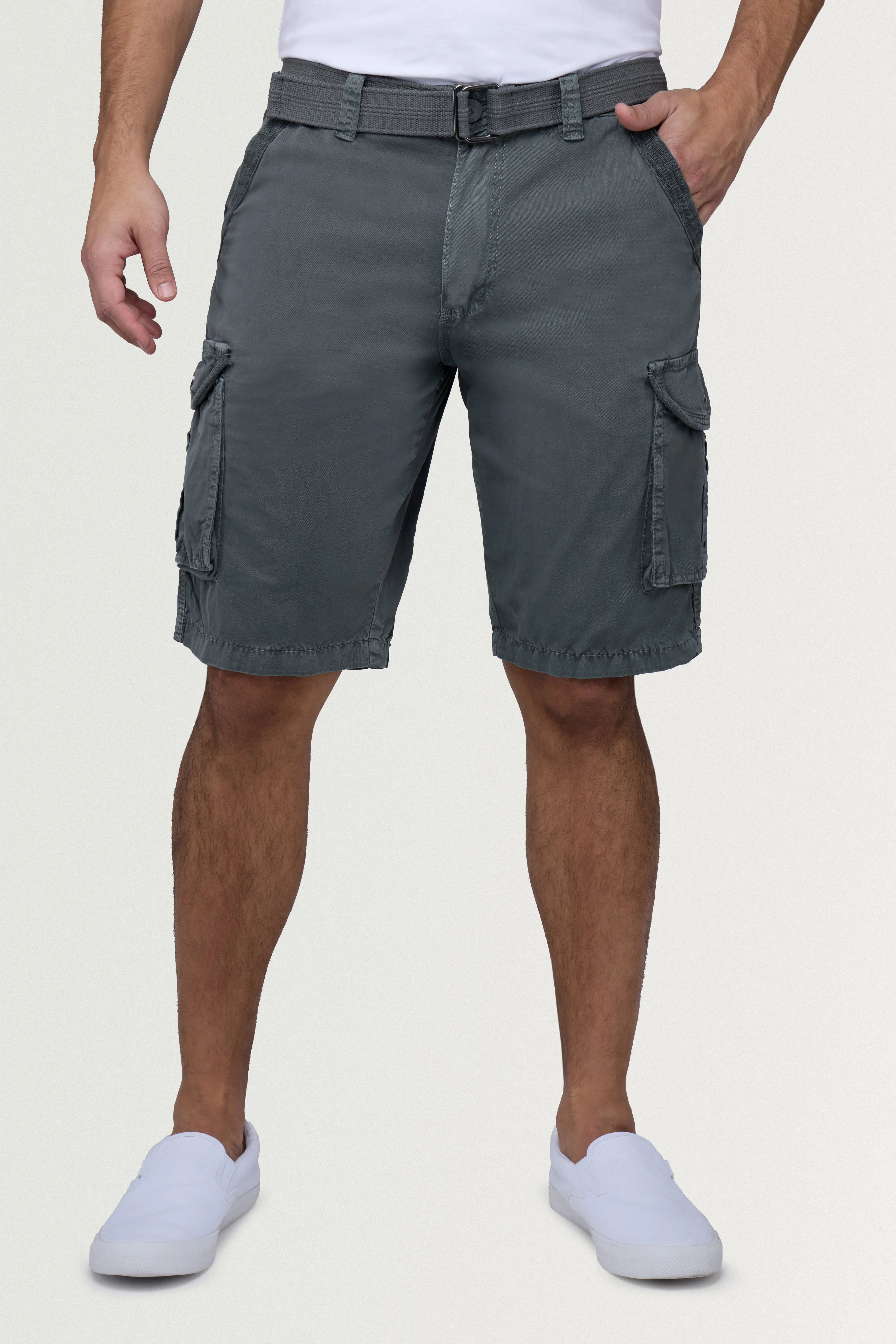 Raw X Men's 12.5" Inseam Belted Cargo Shorts with Snap Button
