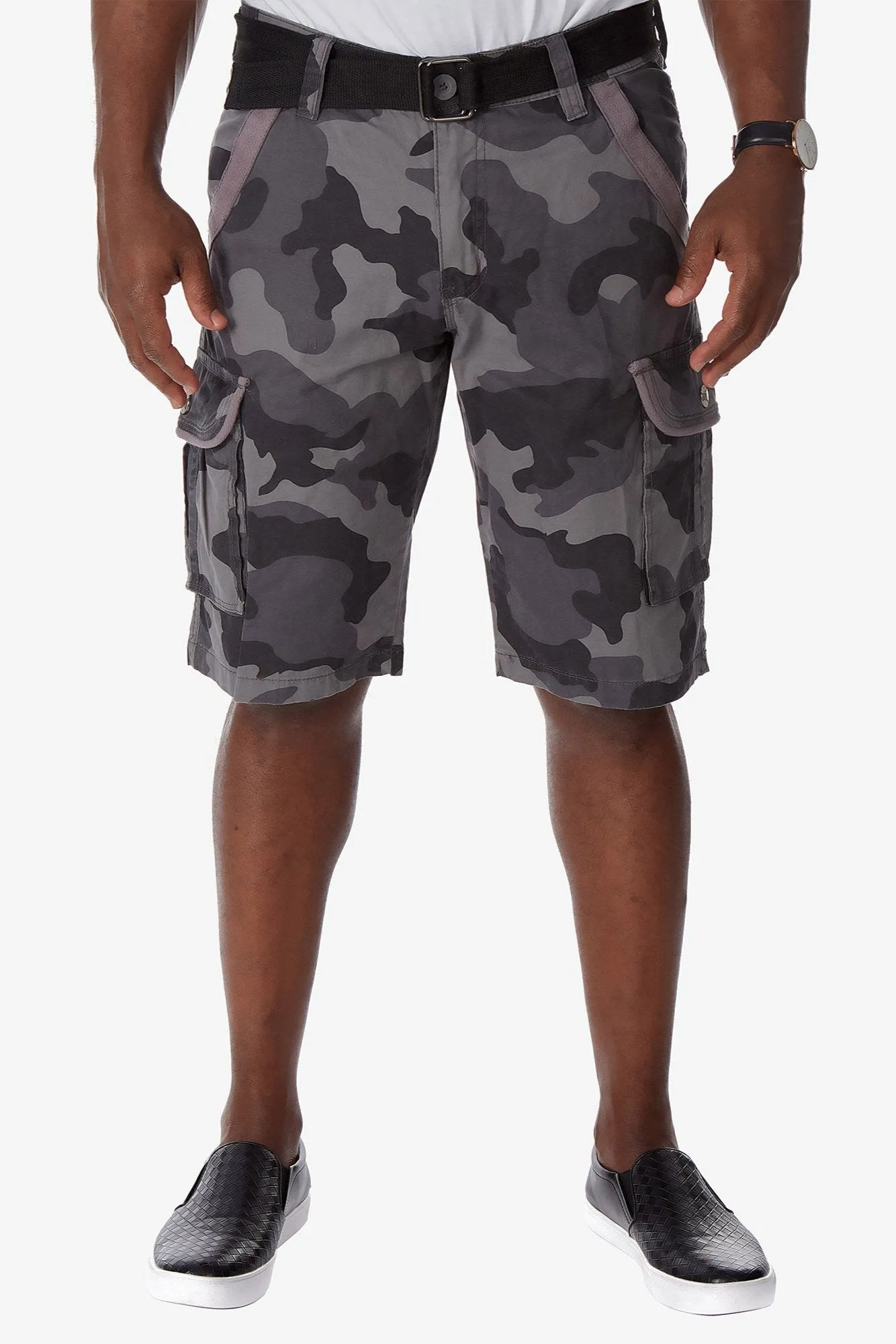 Raw X Men's 12.5" Inseam Belted Cargo Shorts with Snap Button