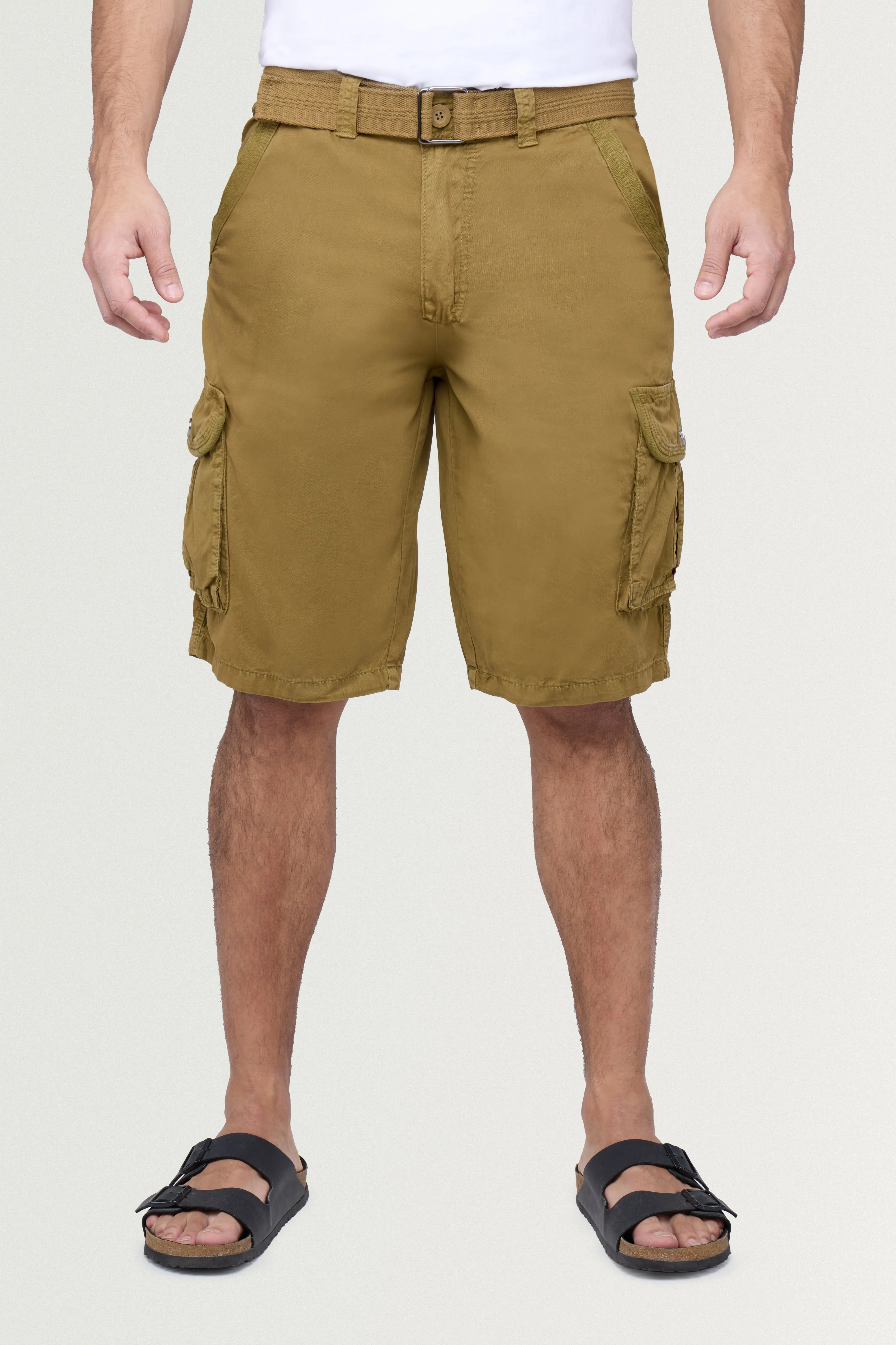 Raw X Men's 12.5" Inseam Belted Cargo Shorts with Snap Button