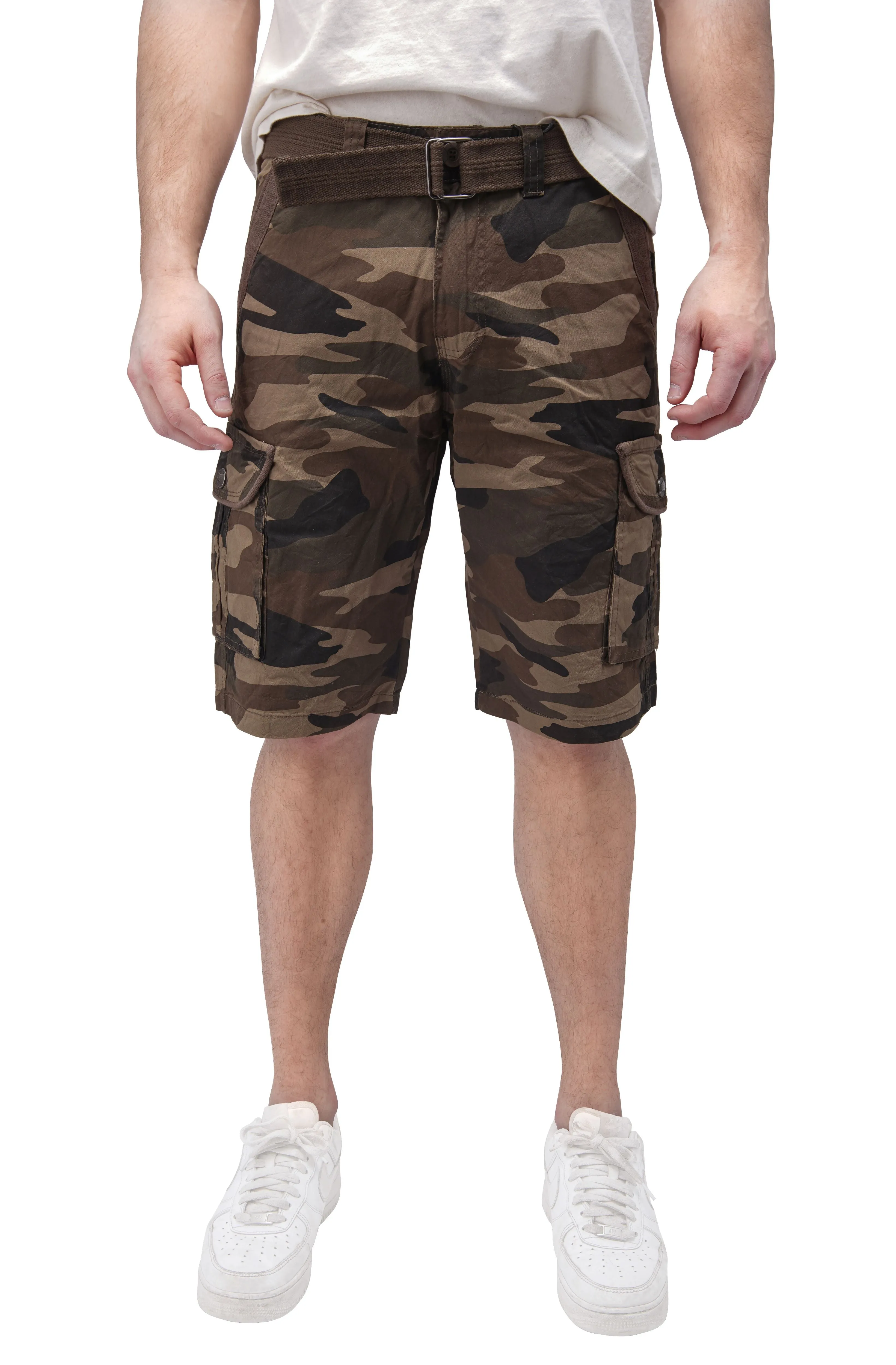 Raw X Men's 12.5" Inseam Belted Cargo Shorts with Snap Button