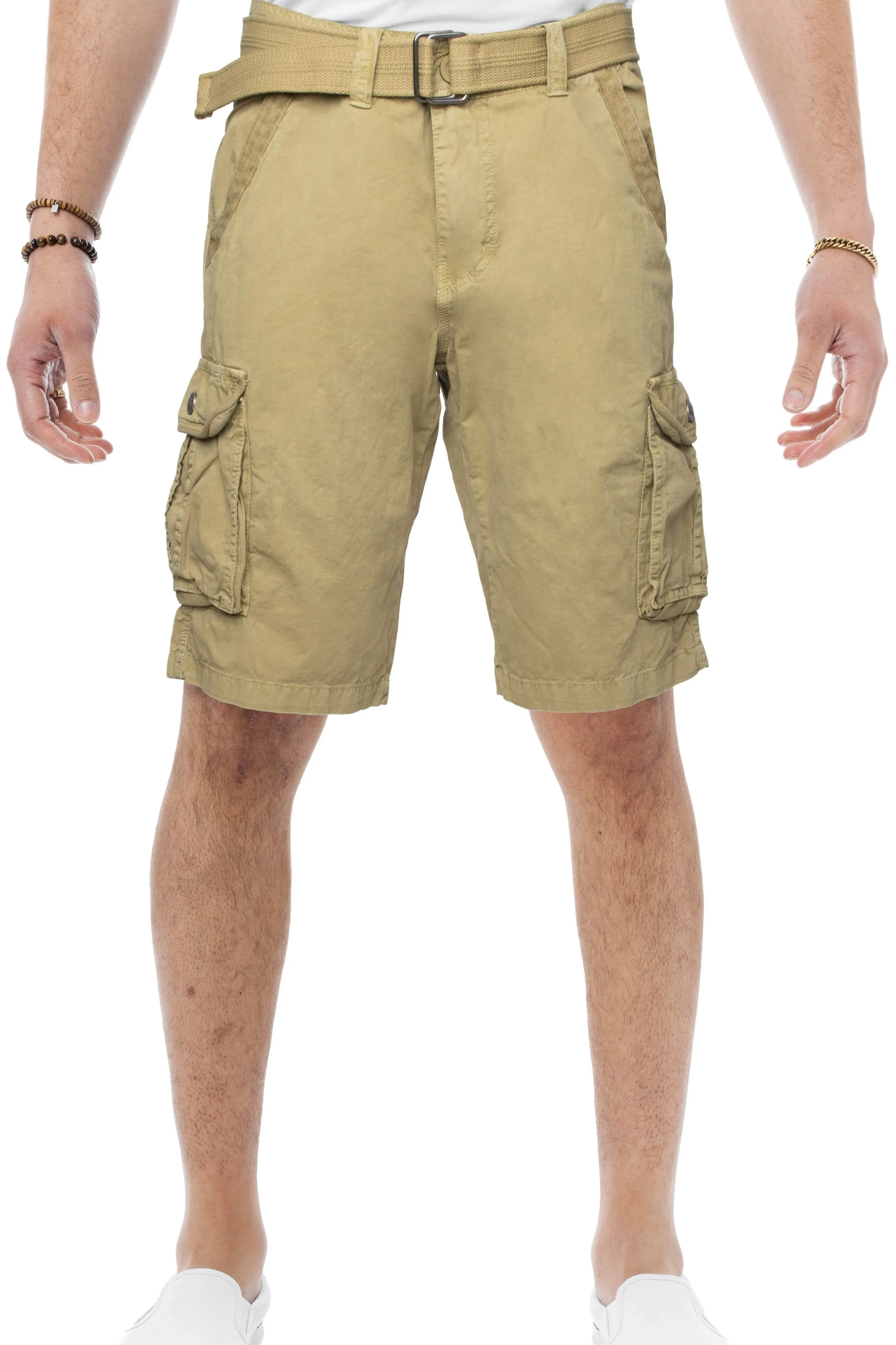 Raw X Men's 12.5" Inseam Belted Cargo Shorts with Snap Button