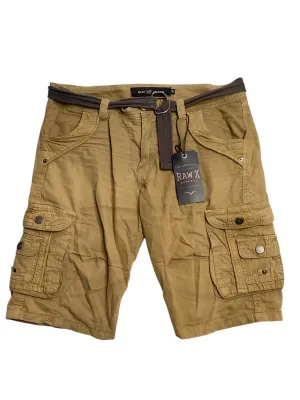 RAW X Men's Belted Double Pocket Cargo Shorts New Khaki Size 34