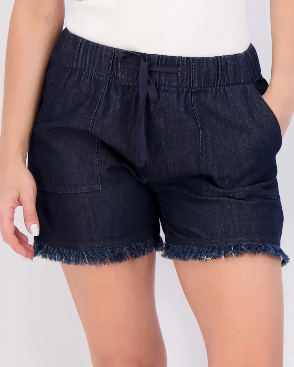 Real Essentials 3 Pack: Women's Twill Cutoff Casual Khaki 3.5" Inseam Shorts - Drawstring (Available in Plus Size)